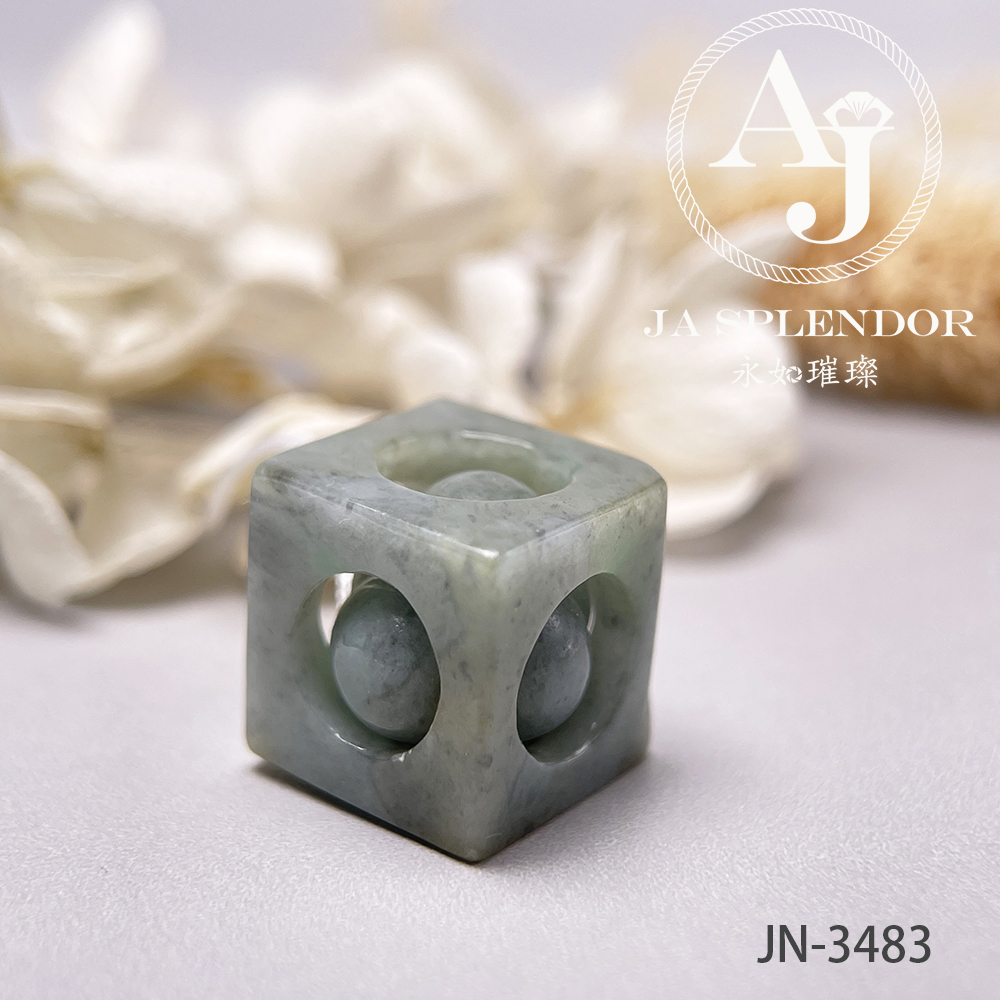 JN-3474/77/83 天然翡翠A玉 烏鷄飄綠招財進寶骰子吊墜