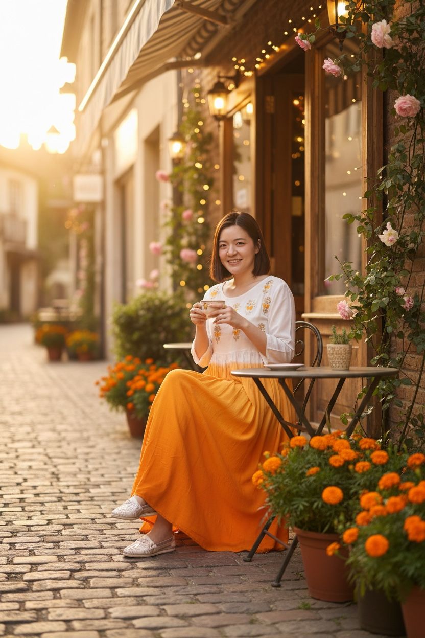 Sunset Gradient Orange Floral Emb Chest OP 49" #1399