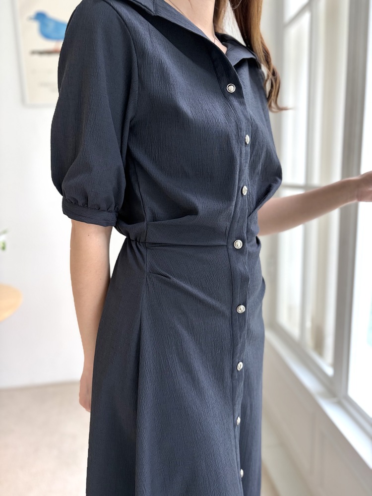 Lena Contoured Waist Dress (Navy)