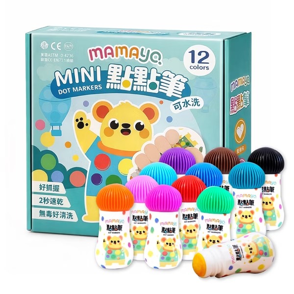 【mamayo】無毒點點筆-迷你12色組(附塗鴉紙，25ml/色)