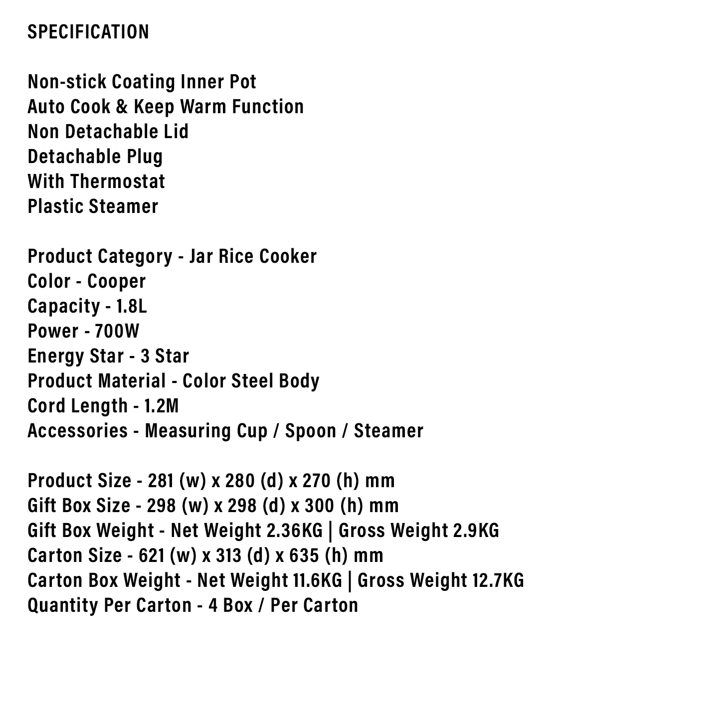 Faber 1.8L Jar Rice Cooker FRC 7018