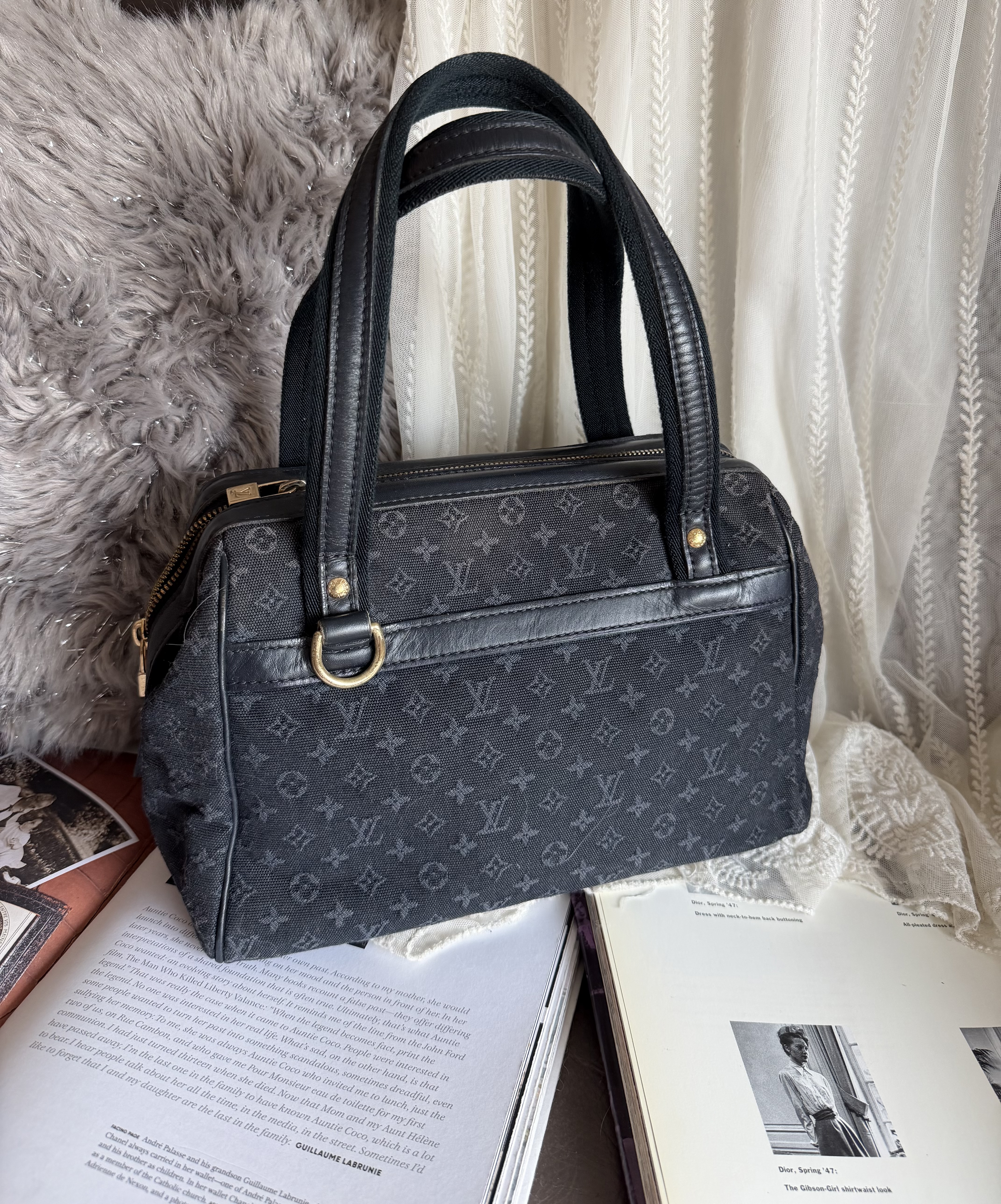 Vintage louis vuitton navy denim Monogram Mini Lin Josephine PM 