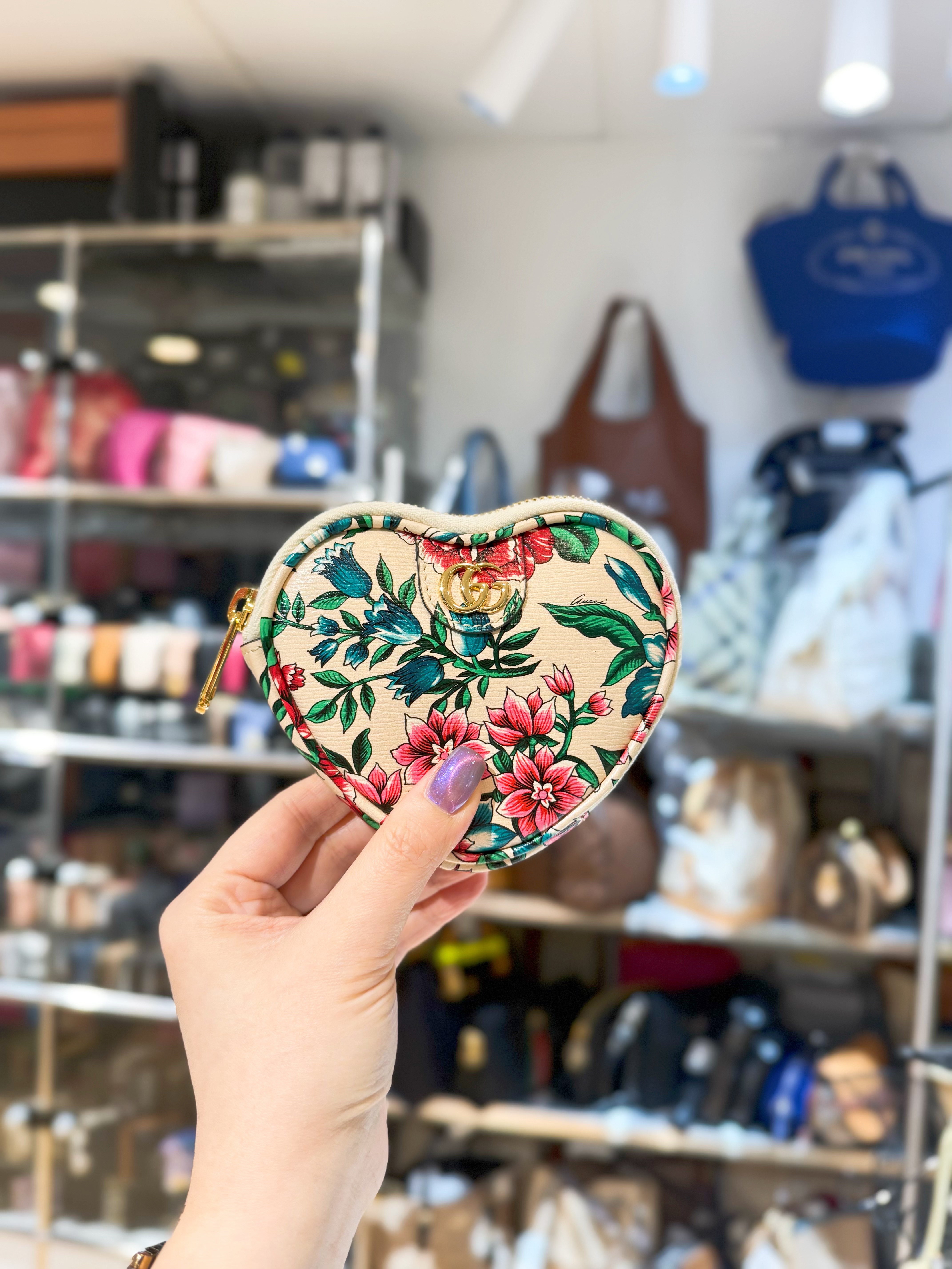 Gucci coin purse floral/heart/beige