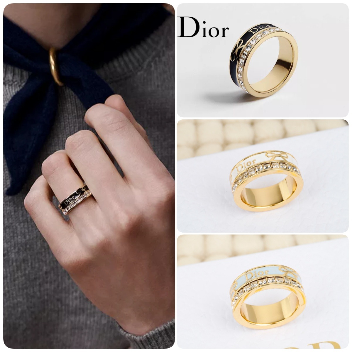 【原單】Dior Night Code Ring 分層字母水鑽蝴蝶結戒指 