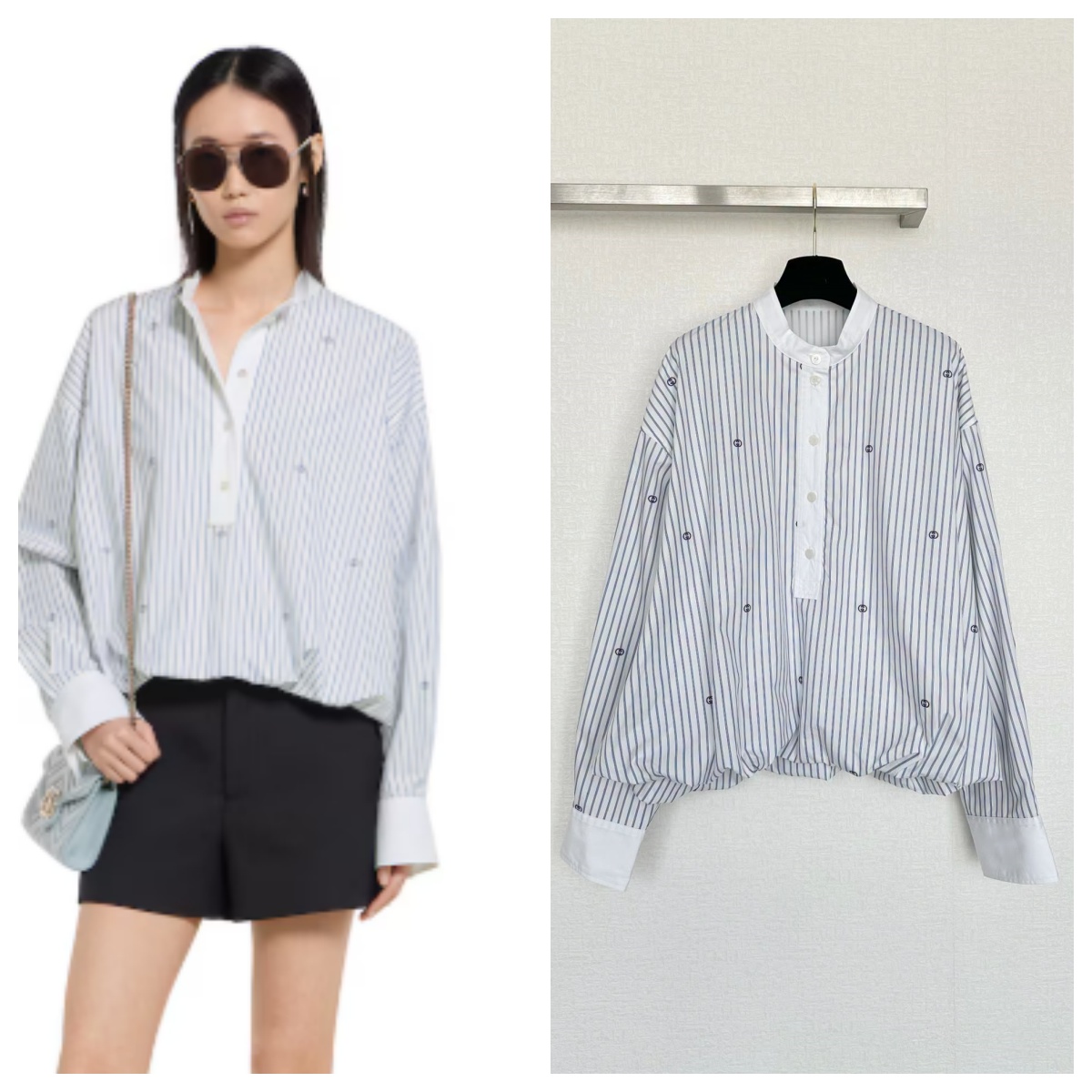 【頂級原單】GUCCI Interlocking G thin pinstripe cotton shirt 襯衫