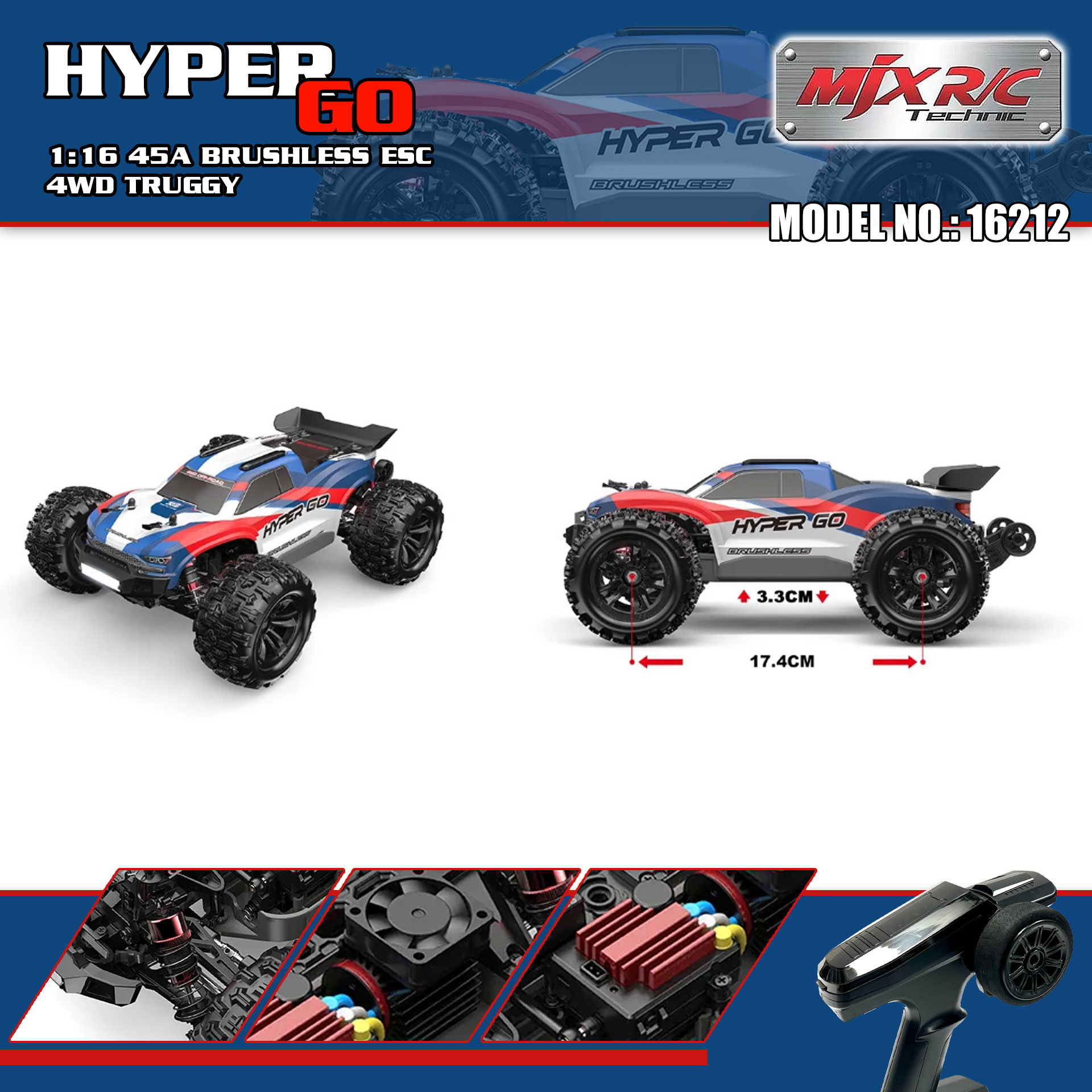 全新 美嘉欣 MJX R/C 1:16 16212 無刷越野車 | 防翻尾輪 | 金屬齒輪 | 油壓避震 | 可用2s-3s電 | 最高速約60KM/H