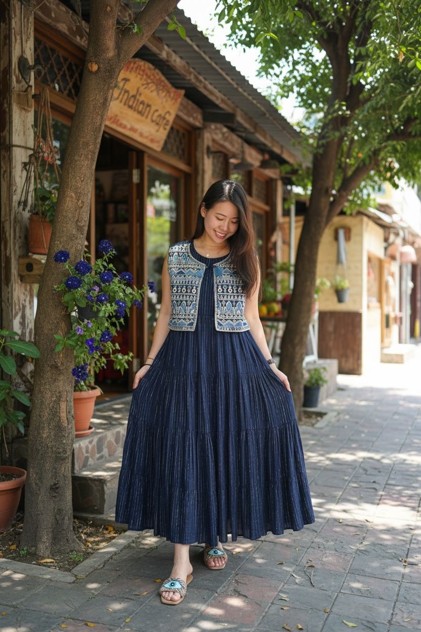 Navy Blue 2 pcs Set (Vest+Sleeveless OP) #1404