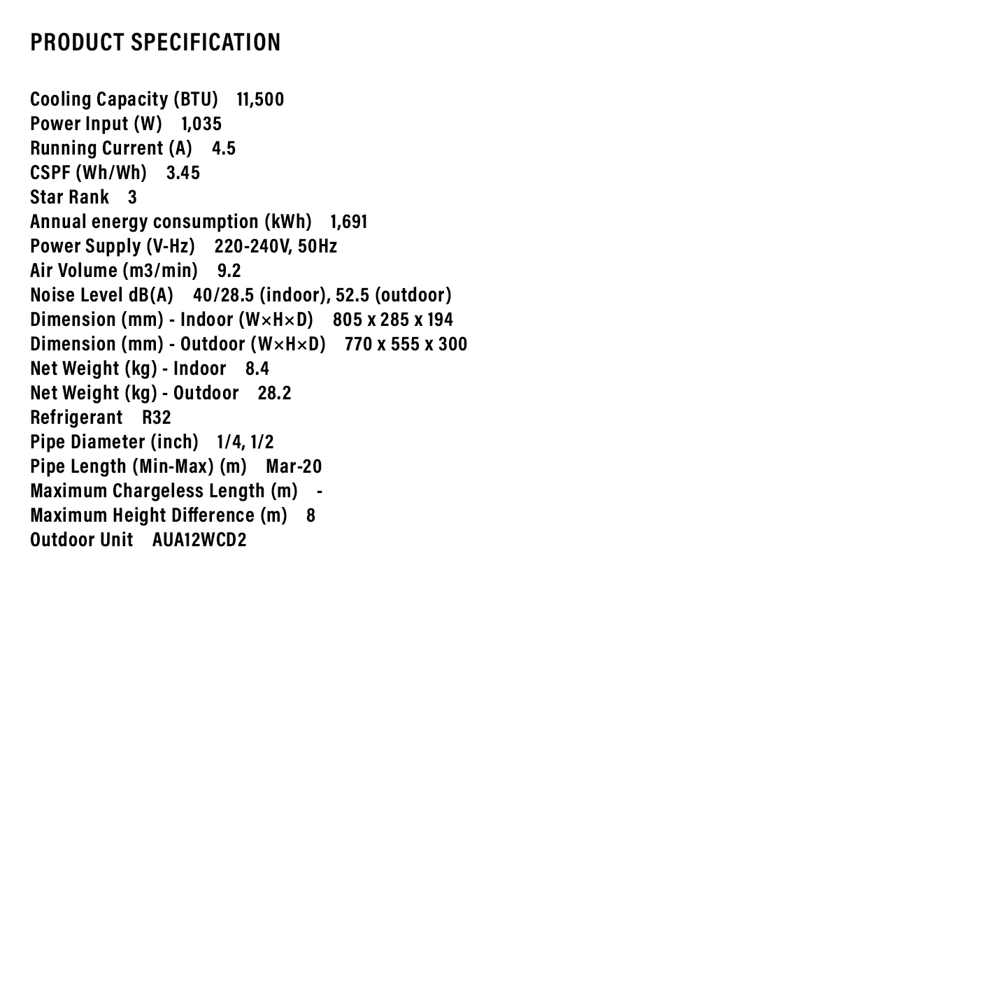 Sharp 1.5HP R32 Standard Air Conditioner (AHA12WCD2)