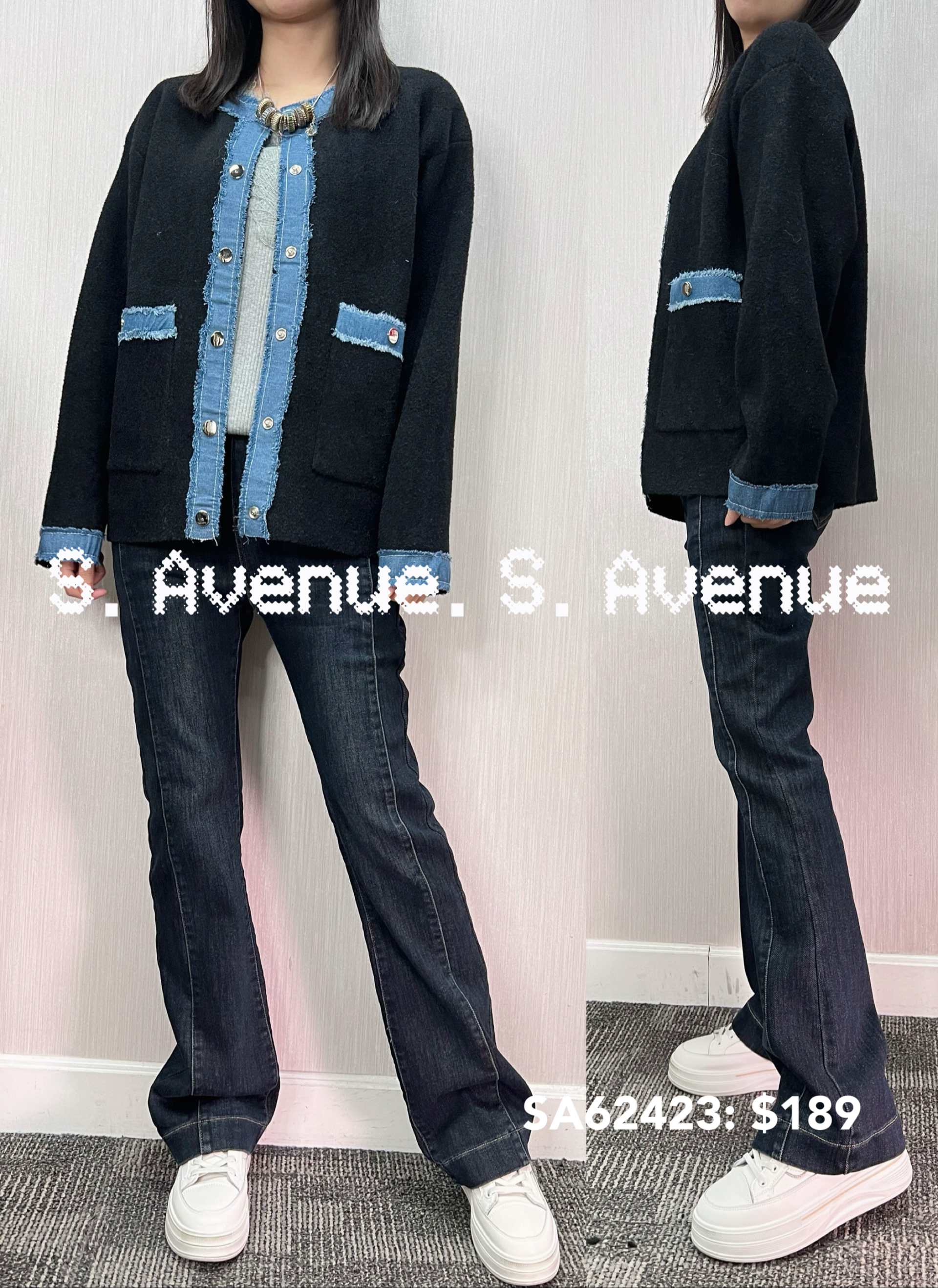 SA62423: 長袖牛仔邊韓國絨褸