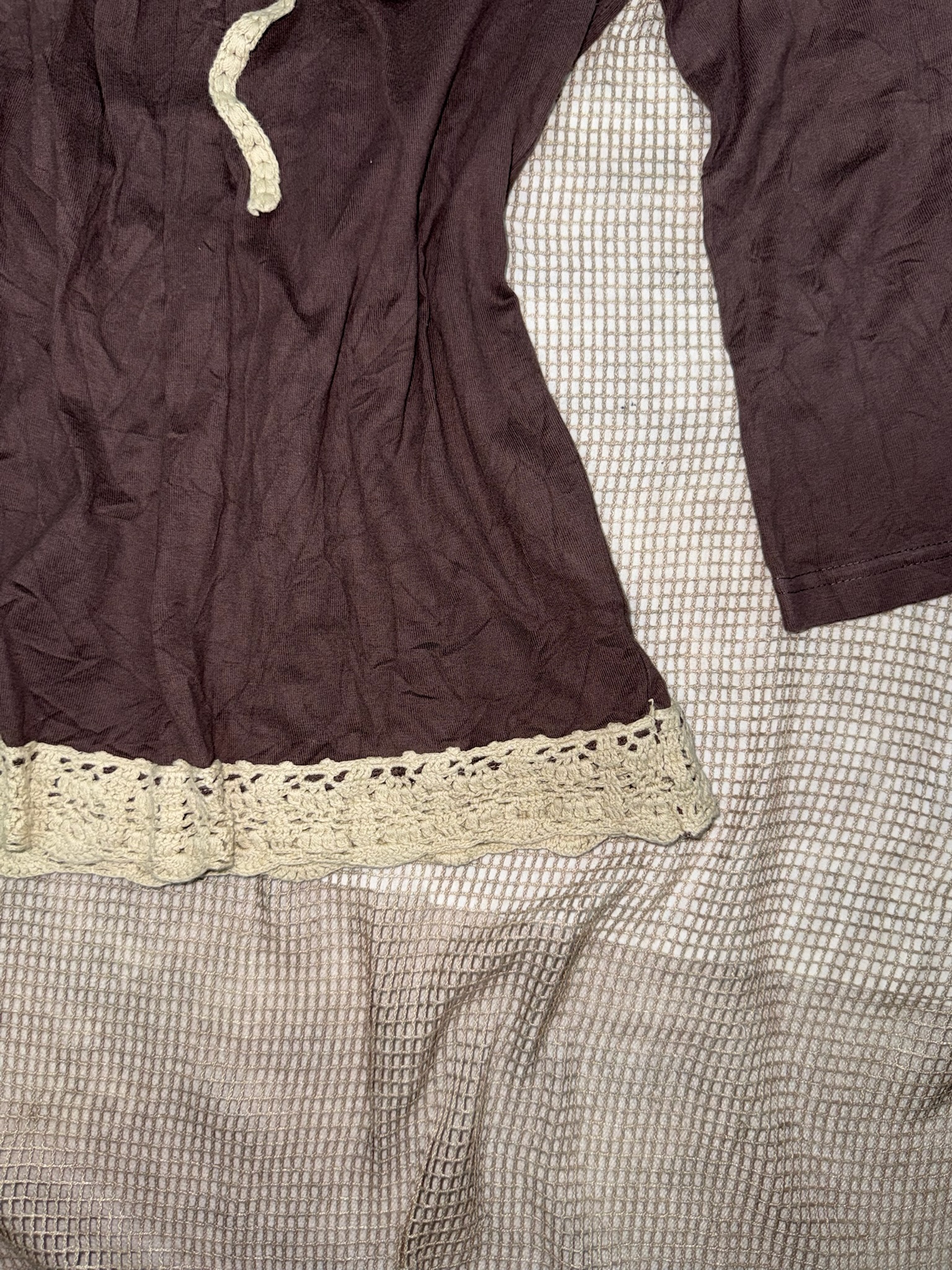 Brown Lace-Trim Long-Sleeved Top