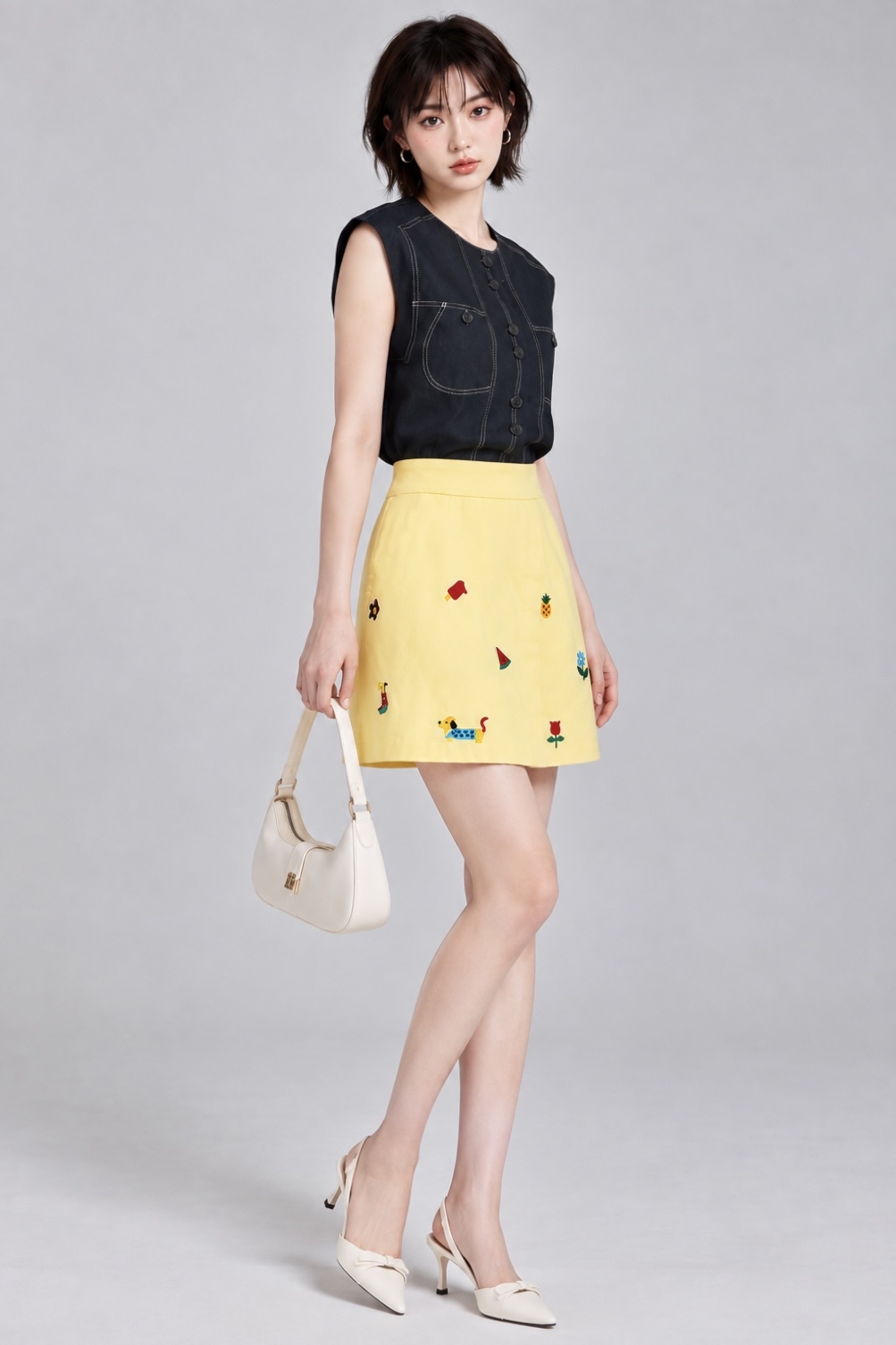 3352 Velvet Panelled Ponte Sleeveless Top