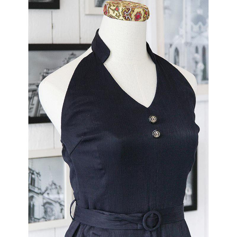 (Sold out)1950s Inspired Midnight Blue Halter Dress(FM032)
