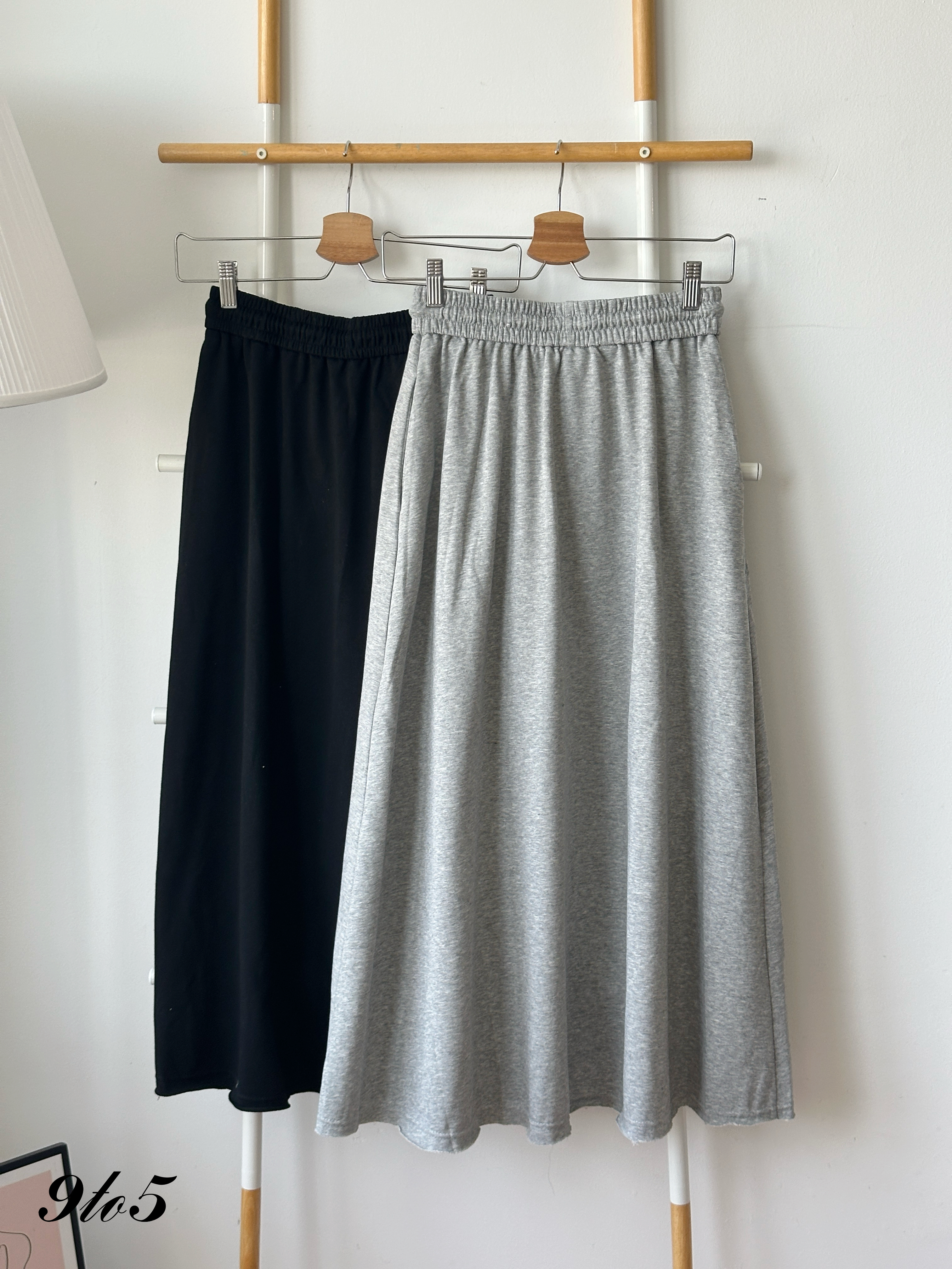S1921 Drawstring Long Skirt - Black & Grey