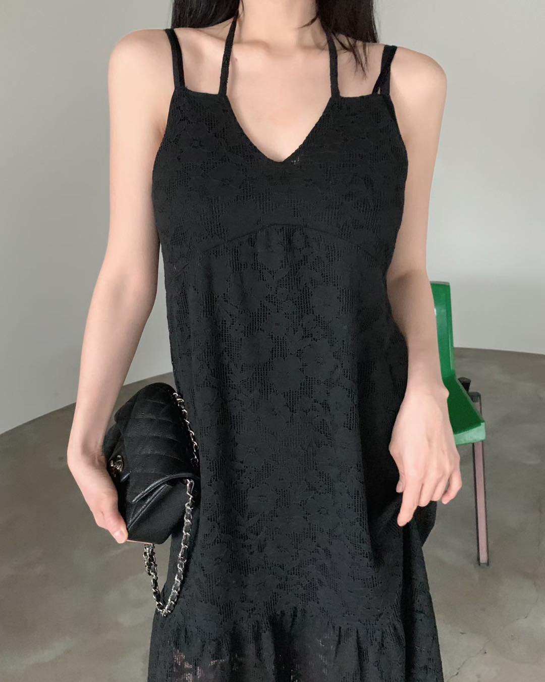 穿頸綁帶lace吊帶裙