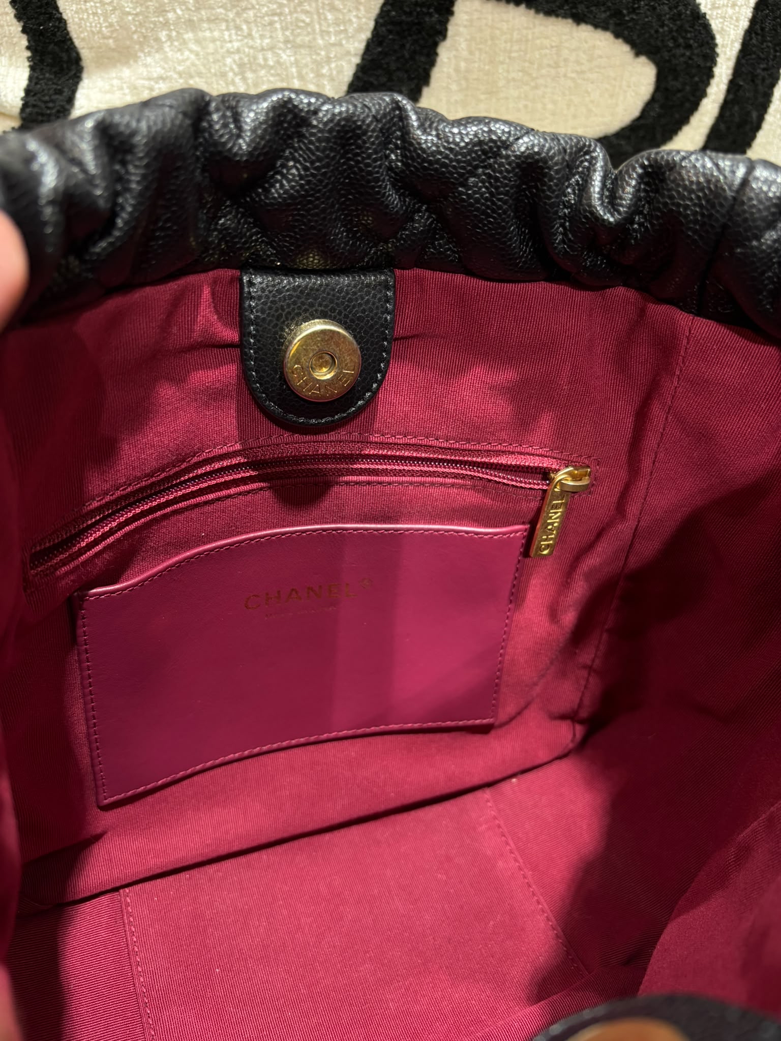 Chanel drawstring bag AS3469 黑色魚子醬牛皮金扣 bucket bag  100%Authentic,98%new  ✅晶片✅dust bag✅box