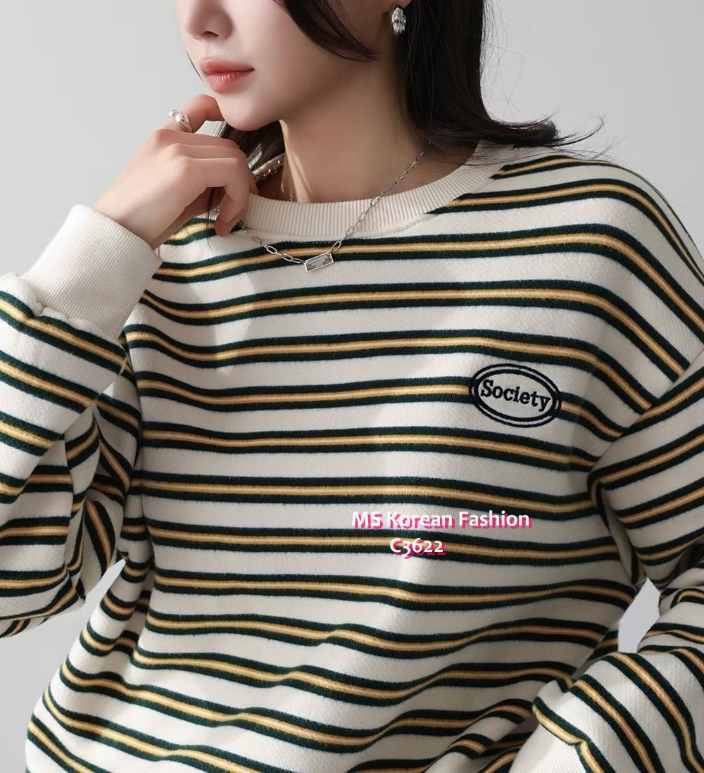 C3622 韓國🇰🇷靚色橫間衛衣