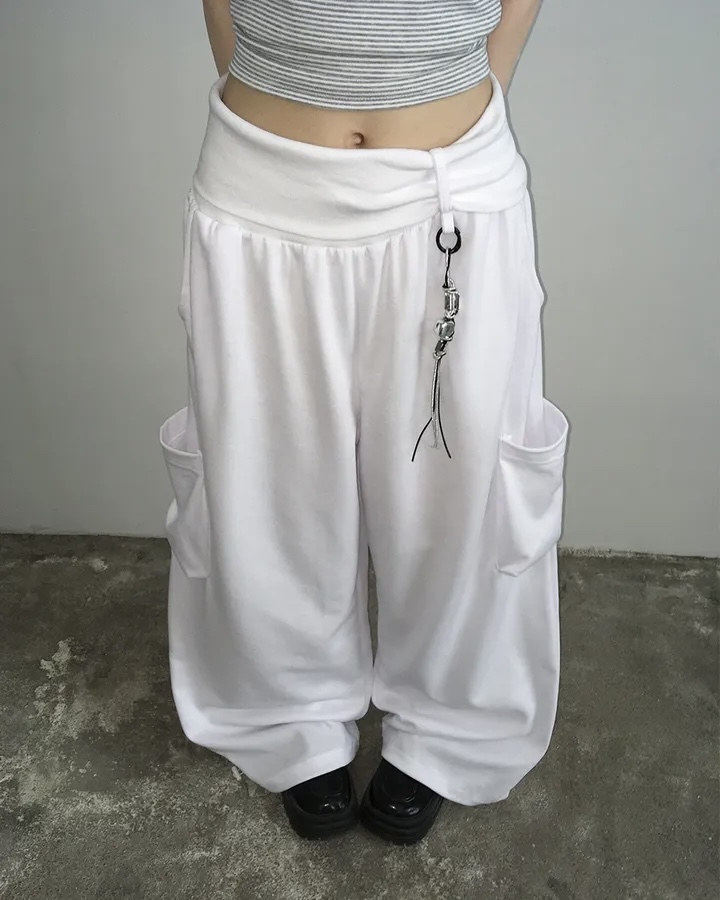 Folded Waist Wide Leg Cargos
