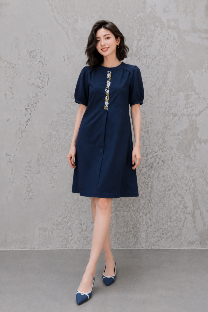 311231 Olive Lace Accent Shift Dress