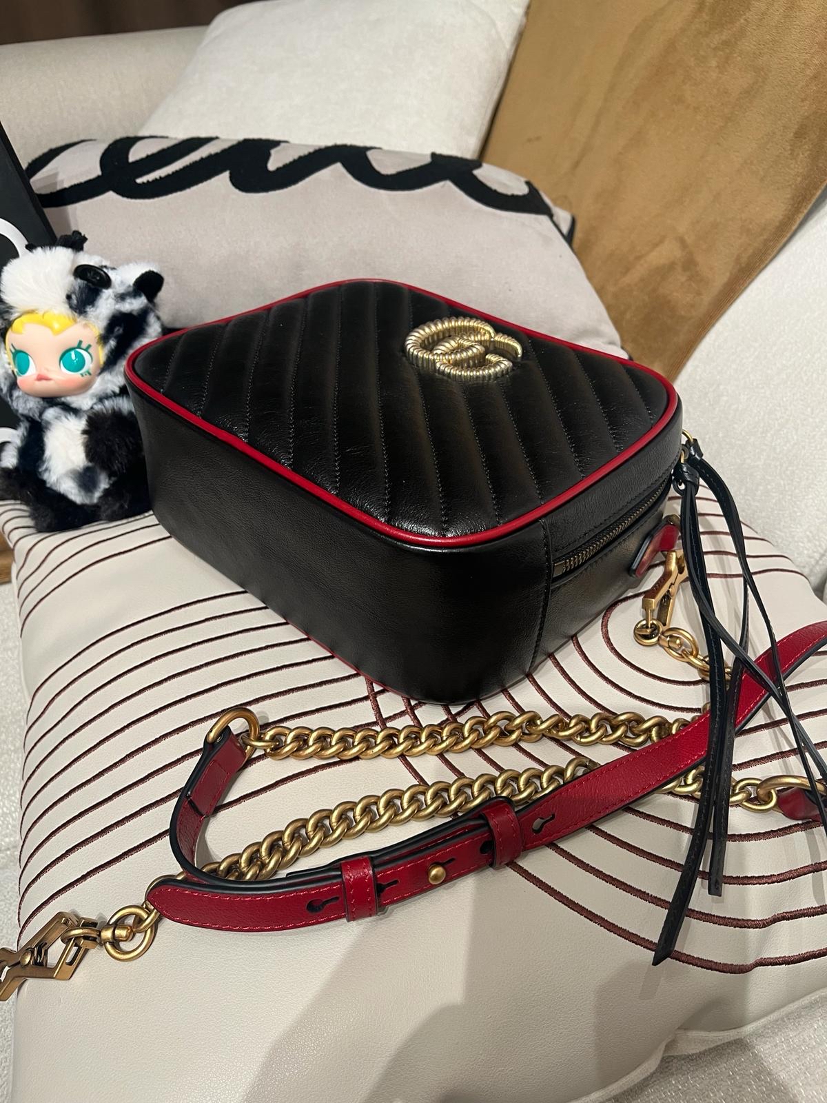 Gucci GG Marmont Matelassé Bag, vanity Camera Bag Bamboo Top Handle 2way bag 100%Authentic ,98%new ✅dust bag