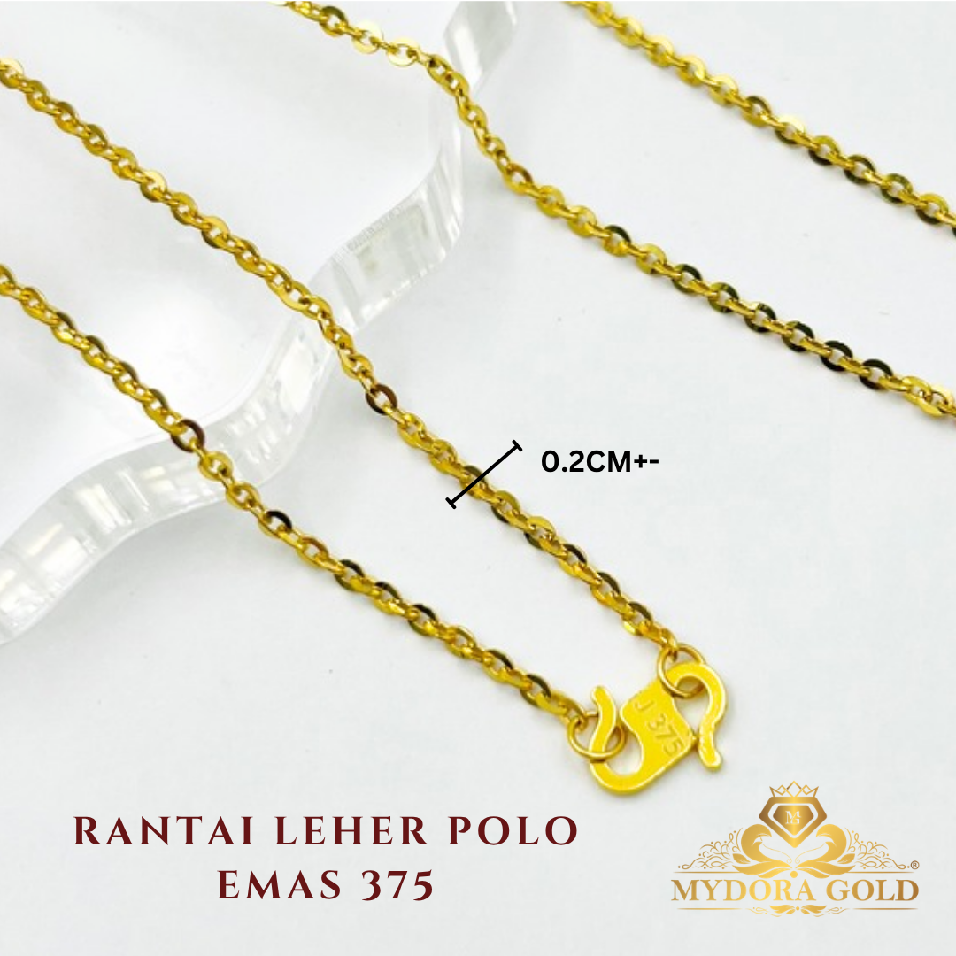 MYDORA Golden Duo Set – Rantai Leher Polo (3g+) Emas 375 + Pendant Emas 916