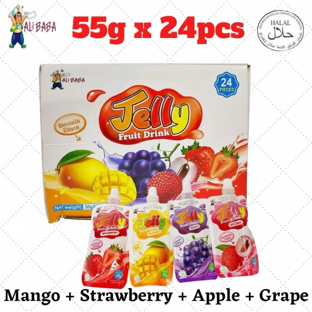 24pcs x 55g Alibaba Jelly Fruit Drink fruits flavour fantaste taste jelly drink [Mango / Strawberry/Grape /Lychee]