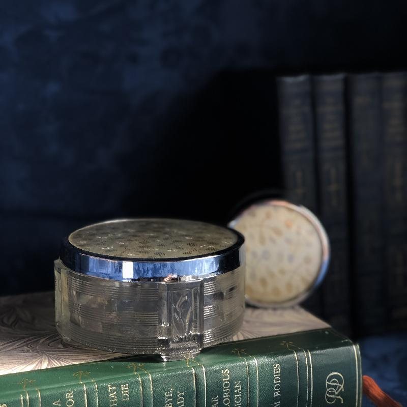 1950s Made in Canada Jacquard Fabric Glass Vanity Set/Powder& Cream Box Set of 2 (MT1055)