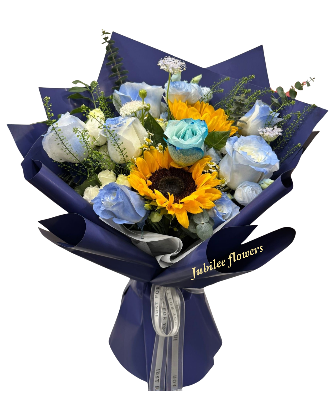 🌻向日葵 碎冰藍玫瑰花束 