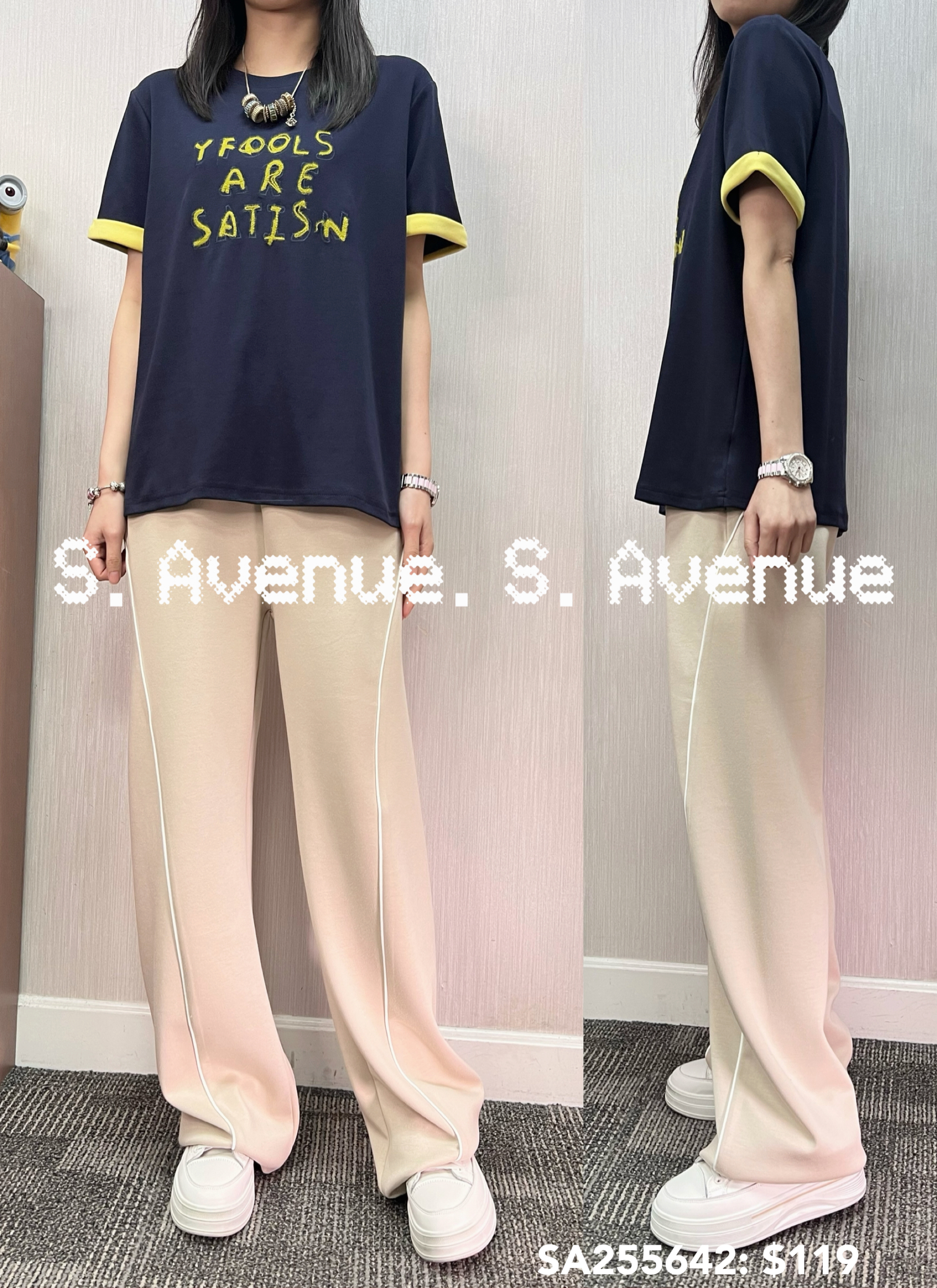 SA255642: 短袖撍袖撞色邊英文字tee