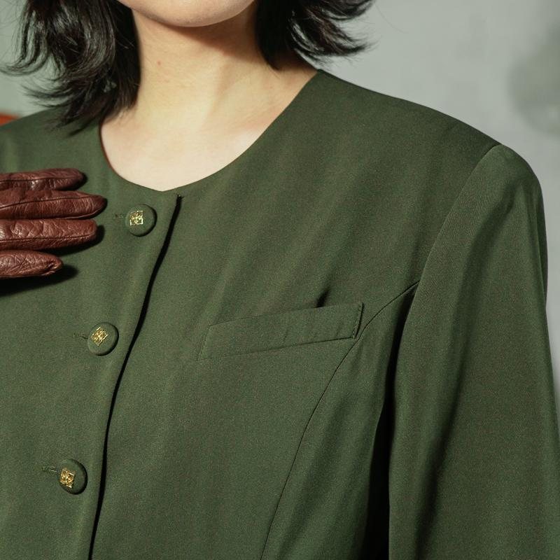Vintage C.a. 1980s Lambelle Deep Olive Green Twin Set - Round Collar Blazer & Skirt(MT1607-7)