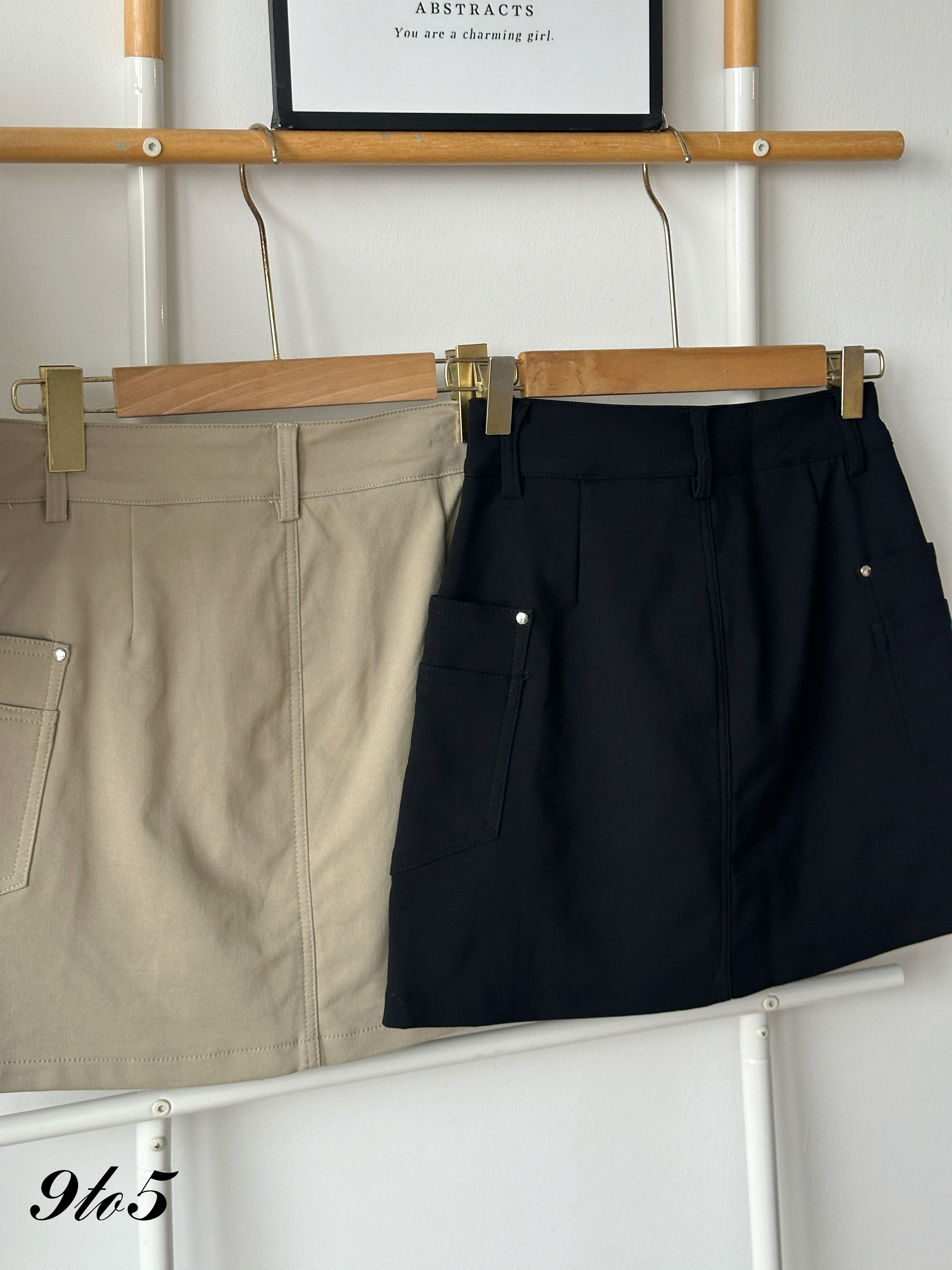 S1961 A Line Short Skirt - Black & Khaki