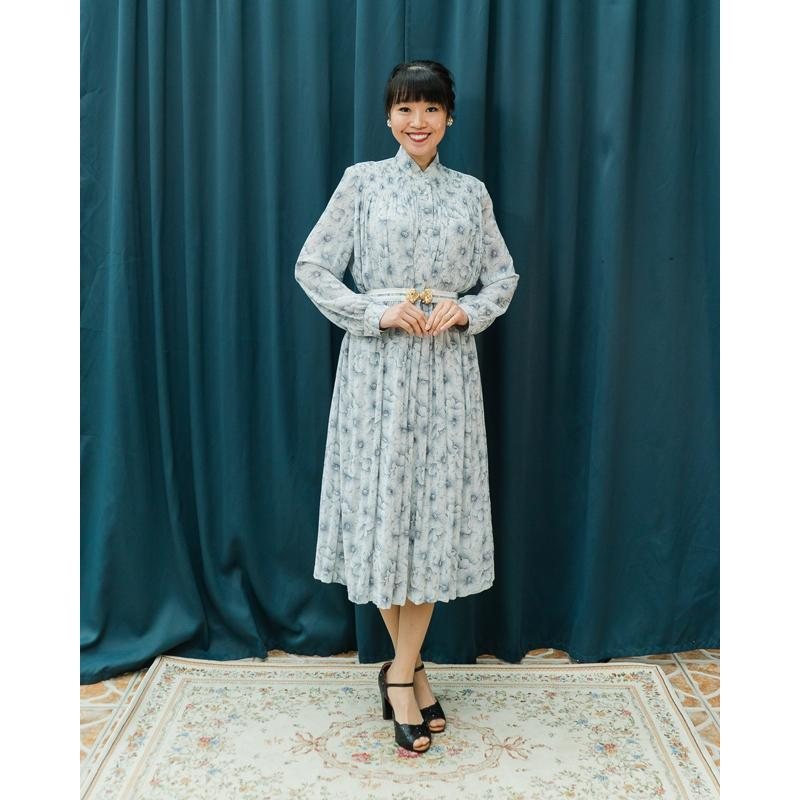 Vintage Japanese Floral Stand Collar Day Dress (MT1608)