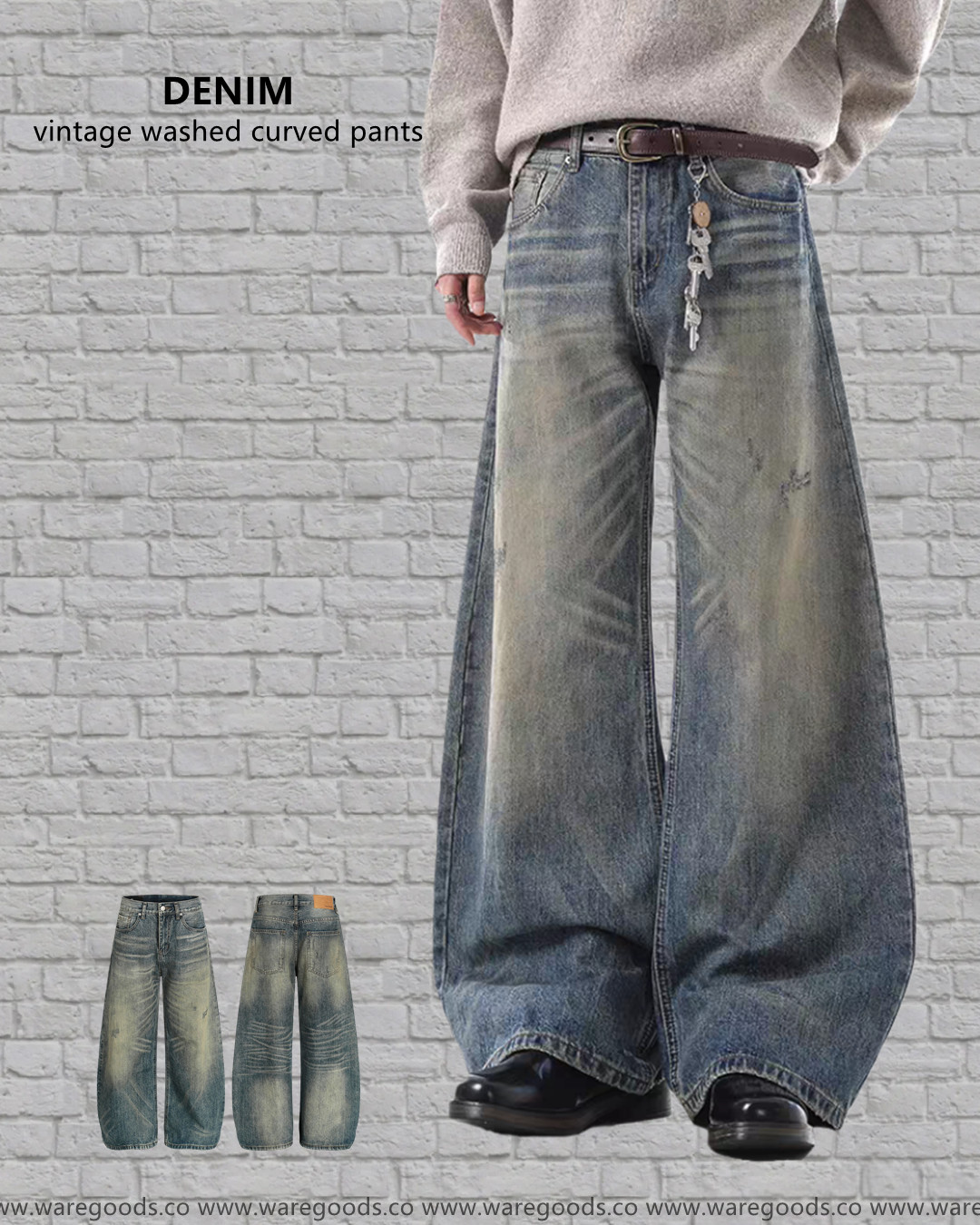 W6868洗水壓痕闊腳彎刀褲