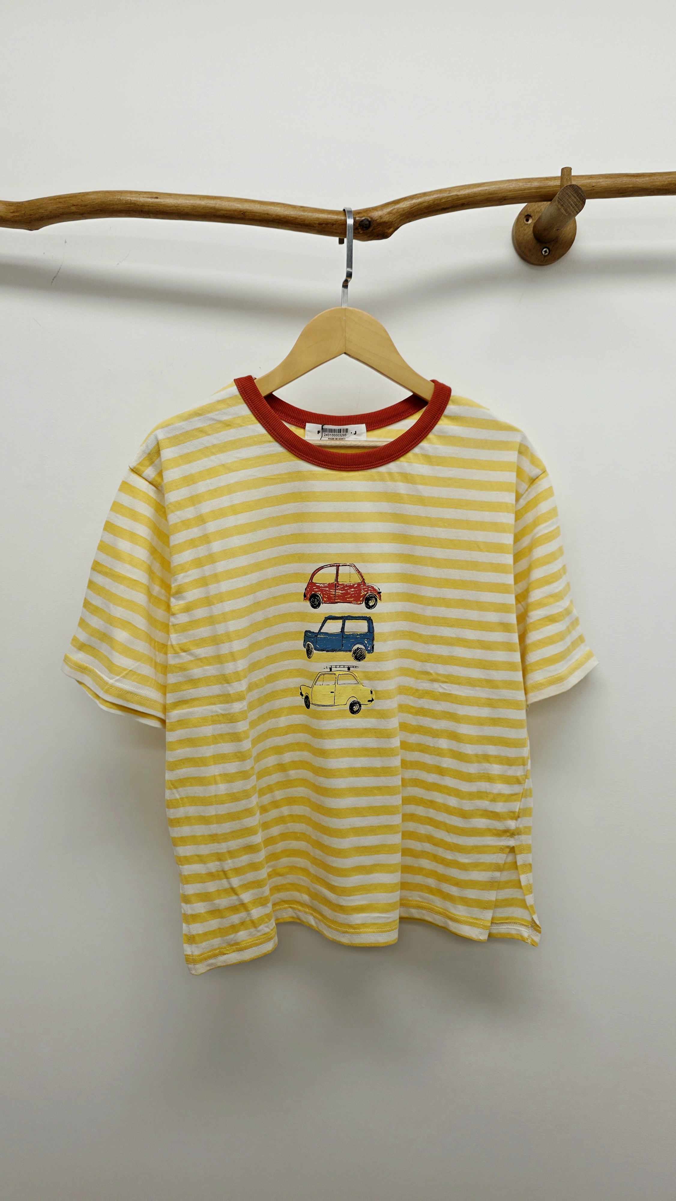 韓國黃白橫間車仔印圖Tee