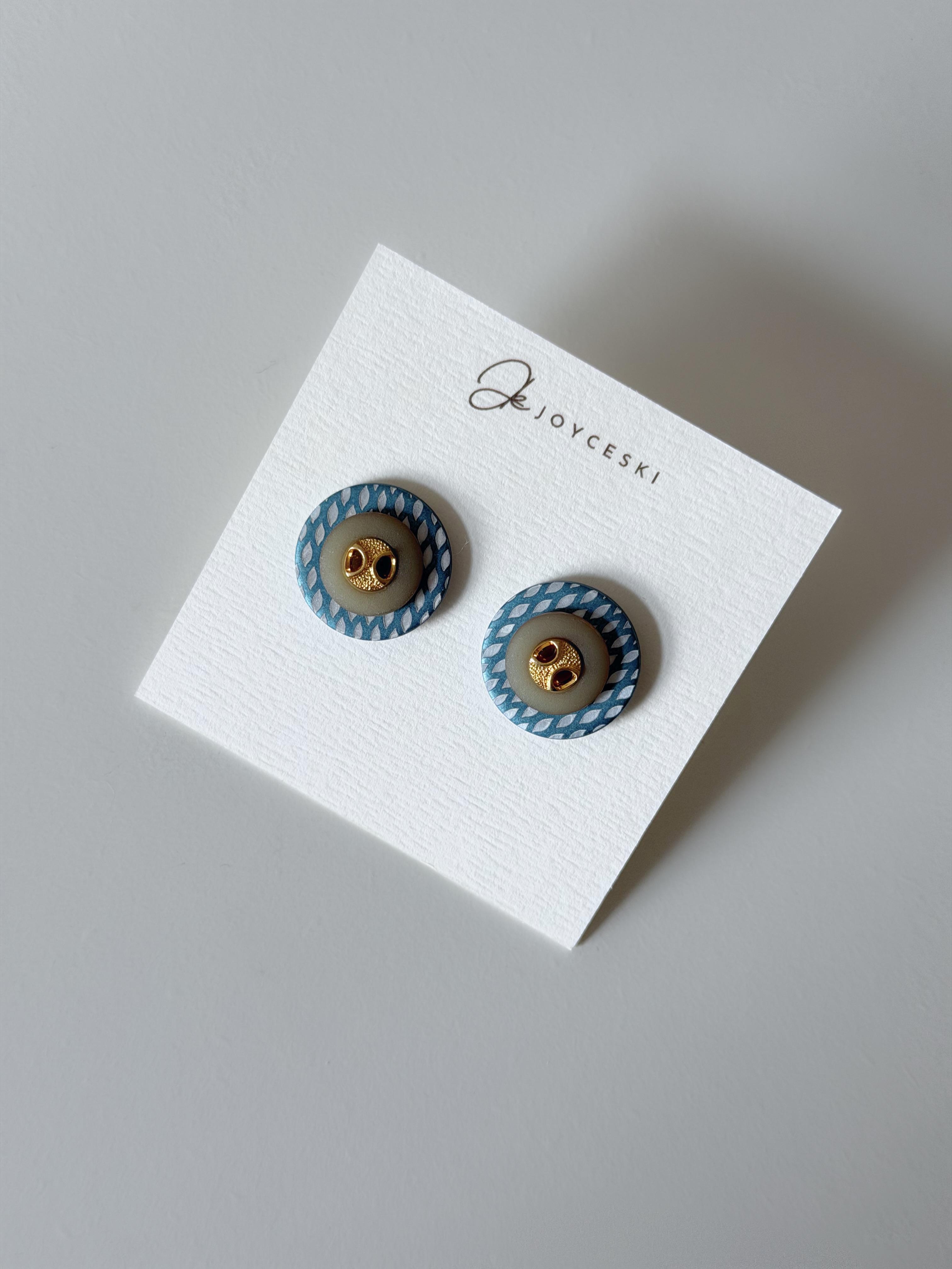 英國Metallic貝殼壓花立體耳環/Metallic Teal Blue