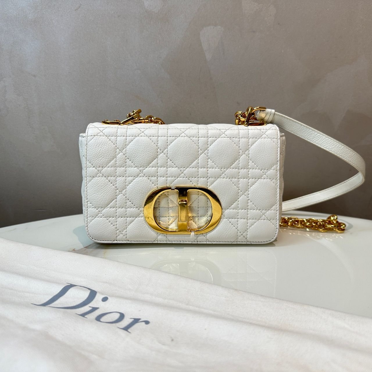 Pre-Owned DIOR  Small Dior Caro Bag Ivory Supple Cannage Calfskin Women