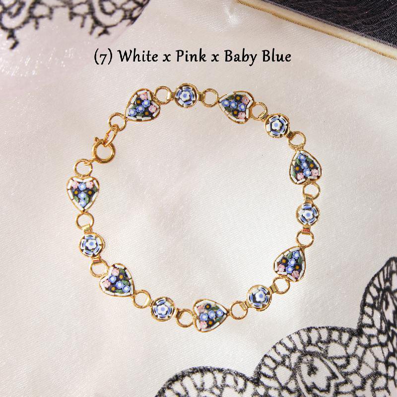 Vintage C.a. 1960s Italian Mosaic New Old Stock Bracelet - Heart Shape Floral - #7 White (FA229~FA235)