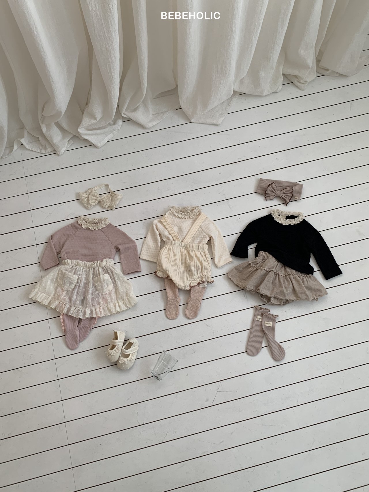 🌸預訂 韓國直送🌸🇰🇷BEBEHOLIC三色提花蕾絲花邊領長袖上衣