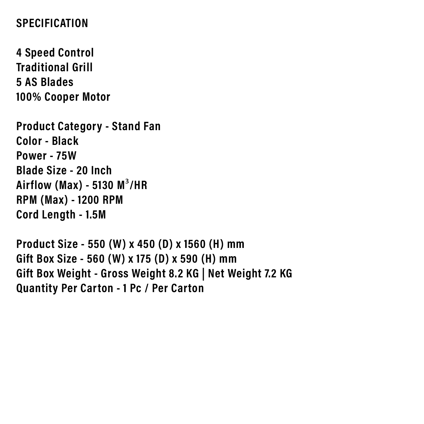 Faber 8" Viento Stand Fan FSF 2008BK