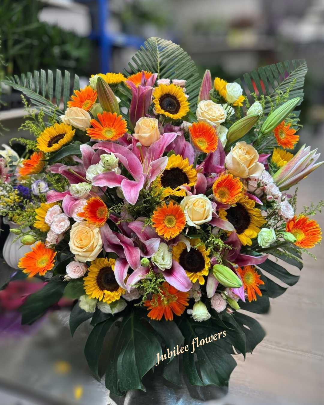 🎉【開張花籃】 向日葵粉百合喜慶開業賀籃