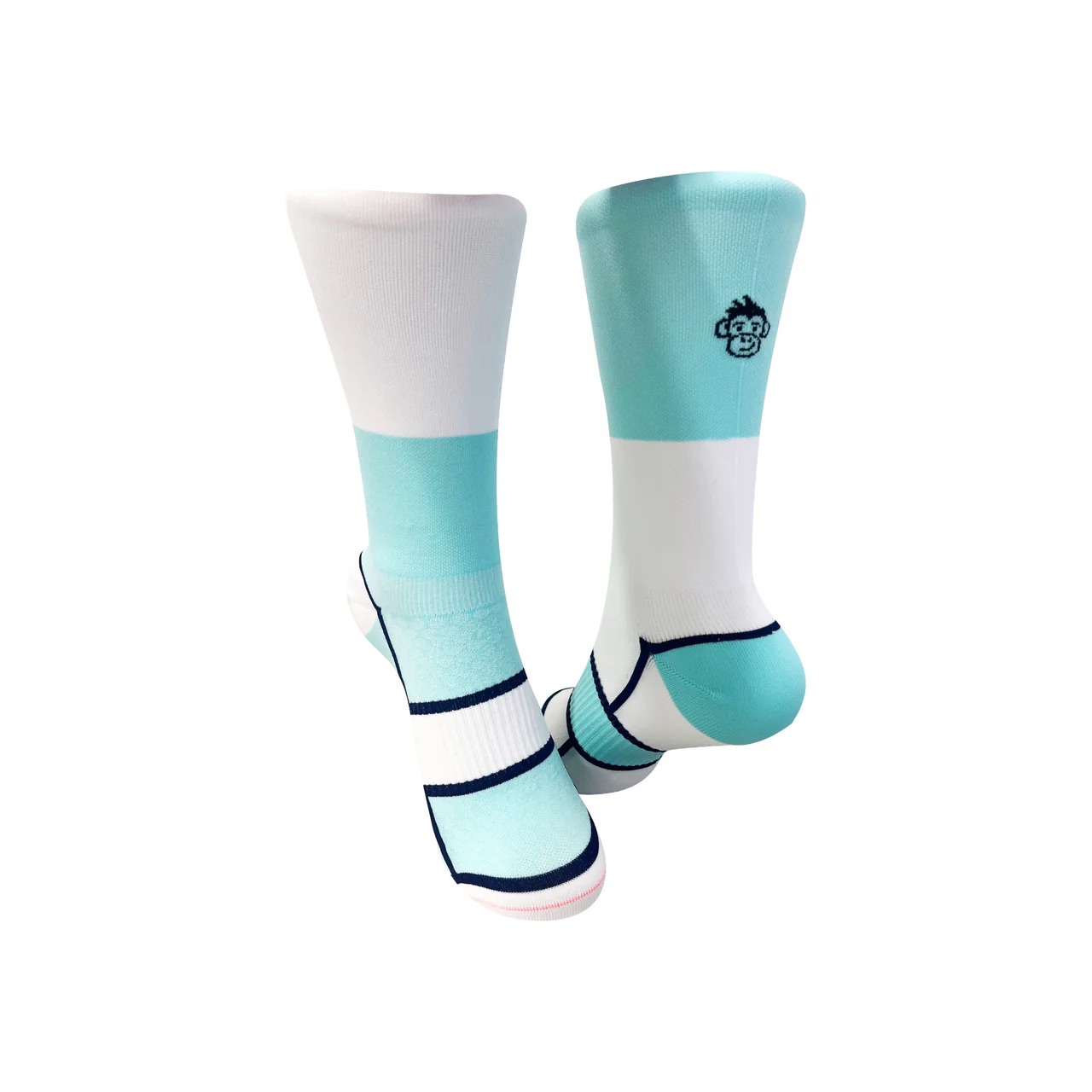 Monkey Sox Podium Block Socks - Turquoise & White