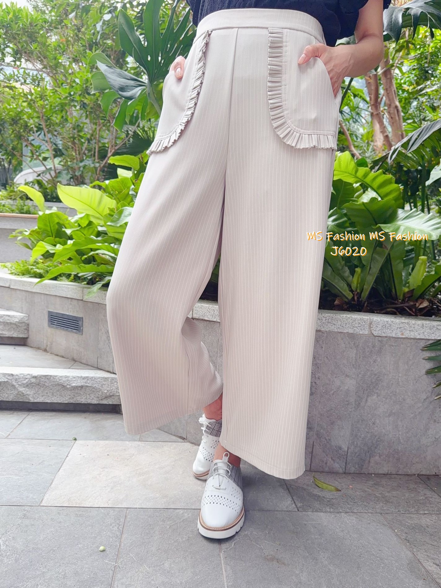 J6020 韓國🇰🇷條子ruffle袋闊褲