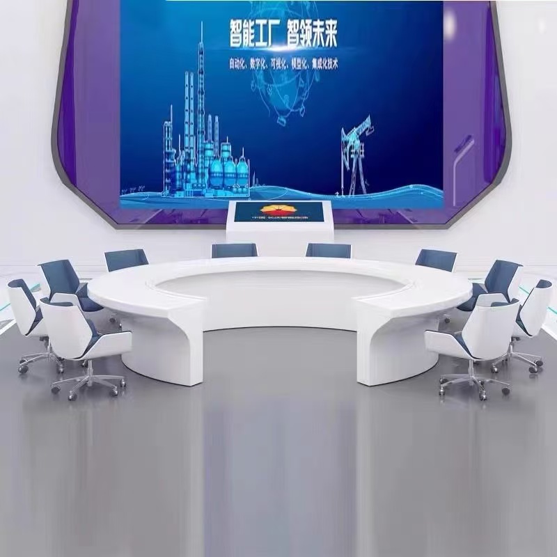 會議桌長桌簡約現代大小型會議室培訓烤漆工作台圓形辦公桌椅組合-desk