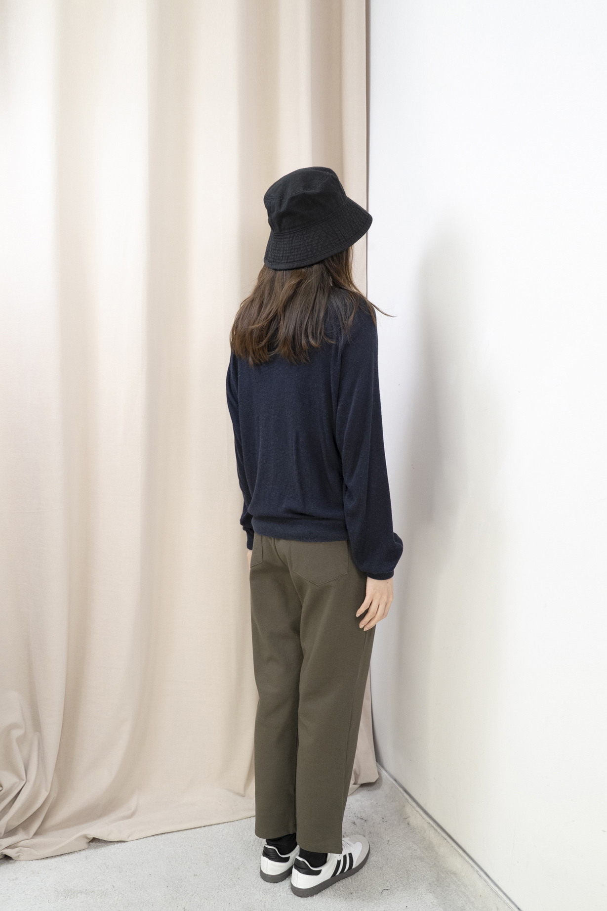 輕軟薄窩夫格紋半開胸上衣（藍色）