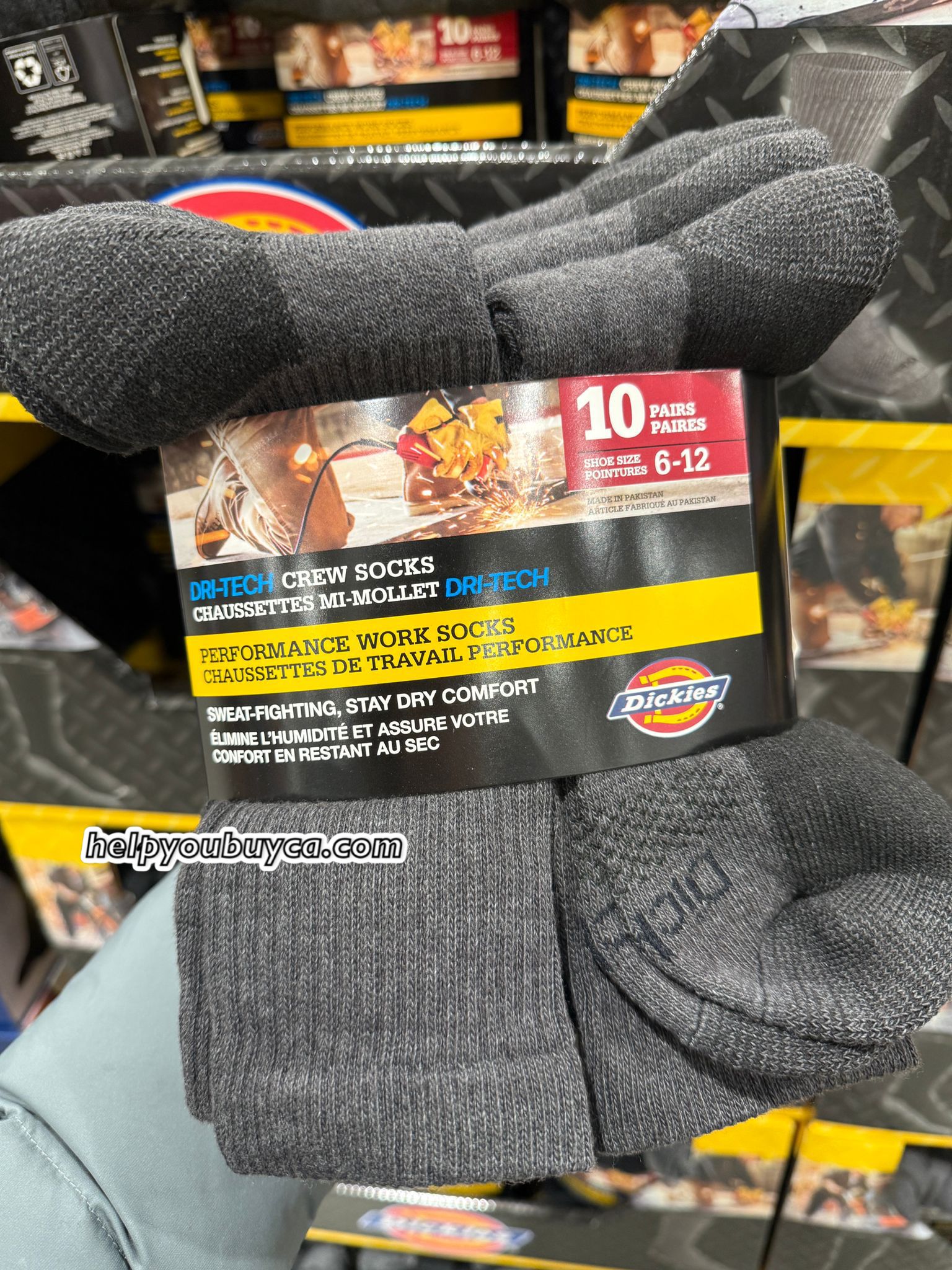 Dickies Men’s Dri-Tech Crew Socks, 10-pair 專業工作男裝長襪10對 （男裝US Size 6–12）