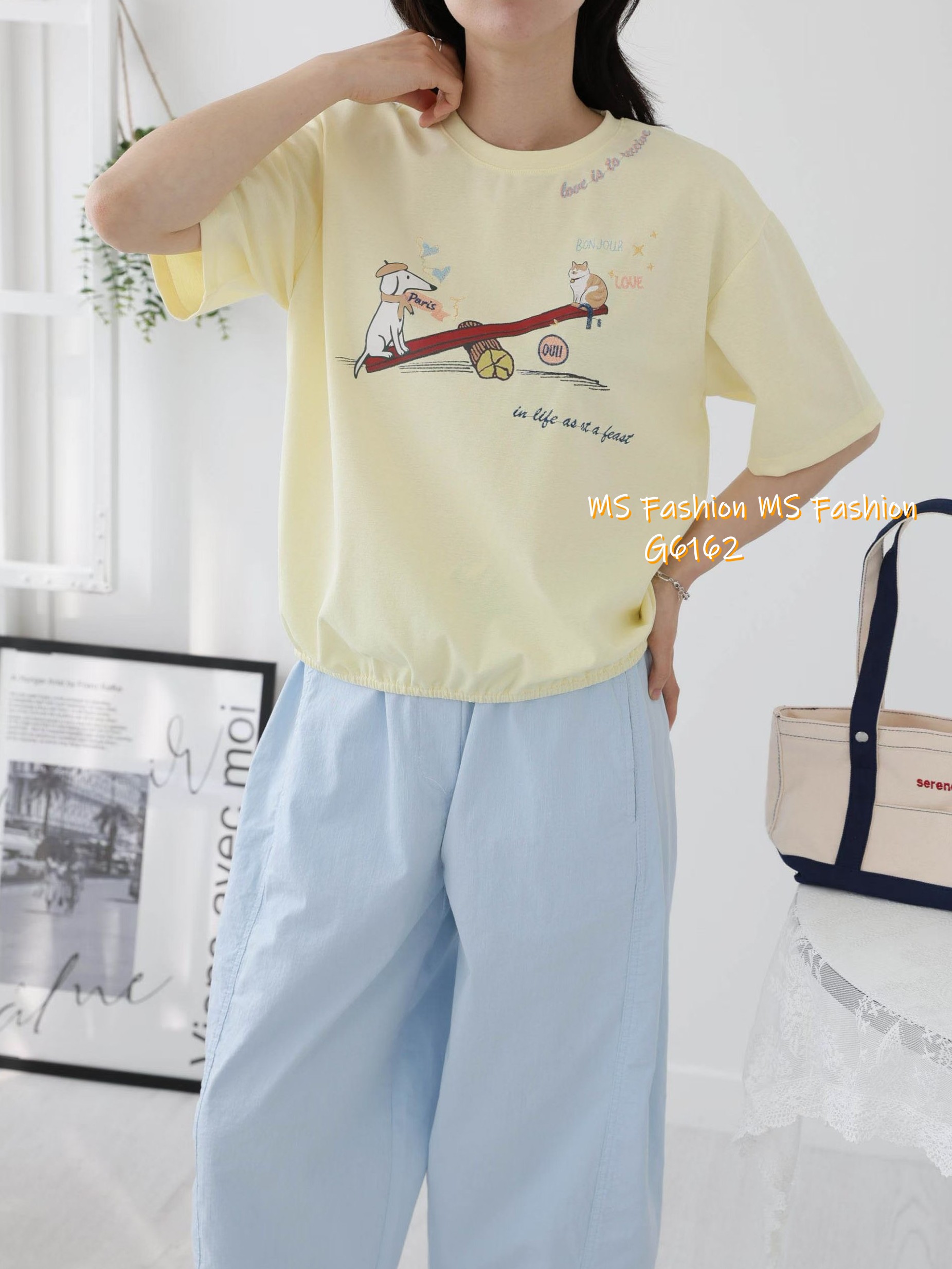 G6162 韓國🇰🇷靚料可愛貓狗圖案top