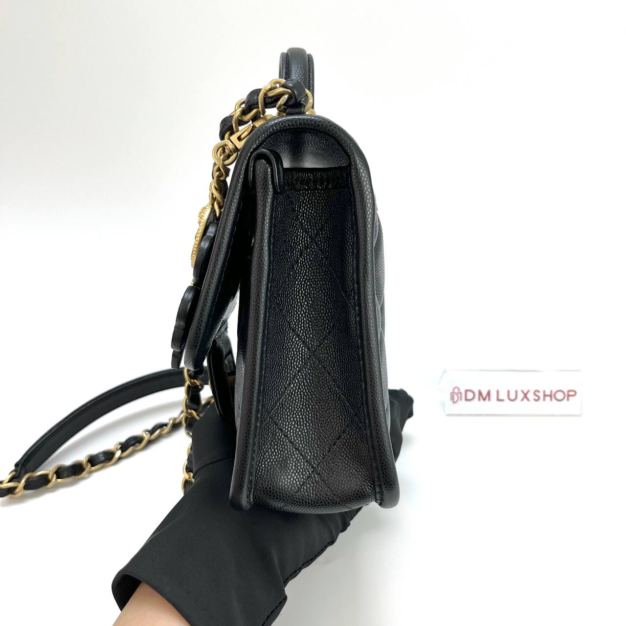 Chanel Black Caviar 25B Lucky Clover Top Handle Flap Bag GHW (Microchip)
