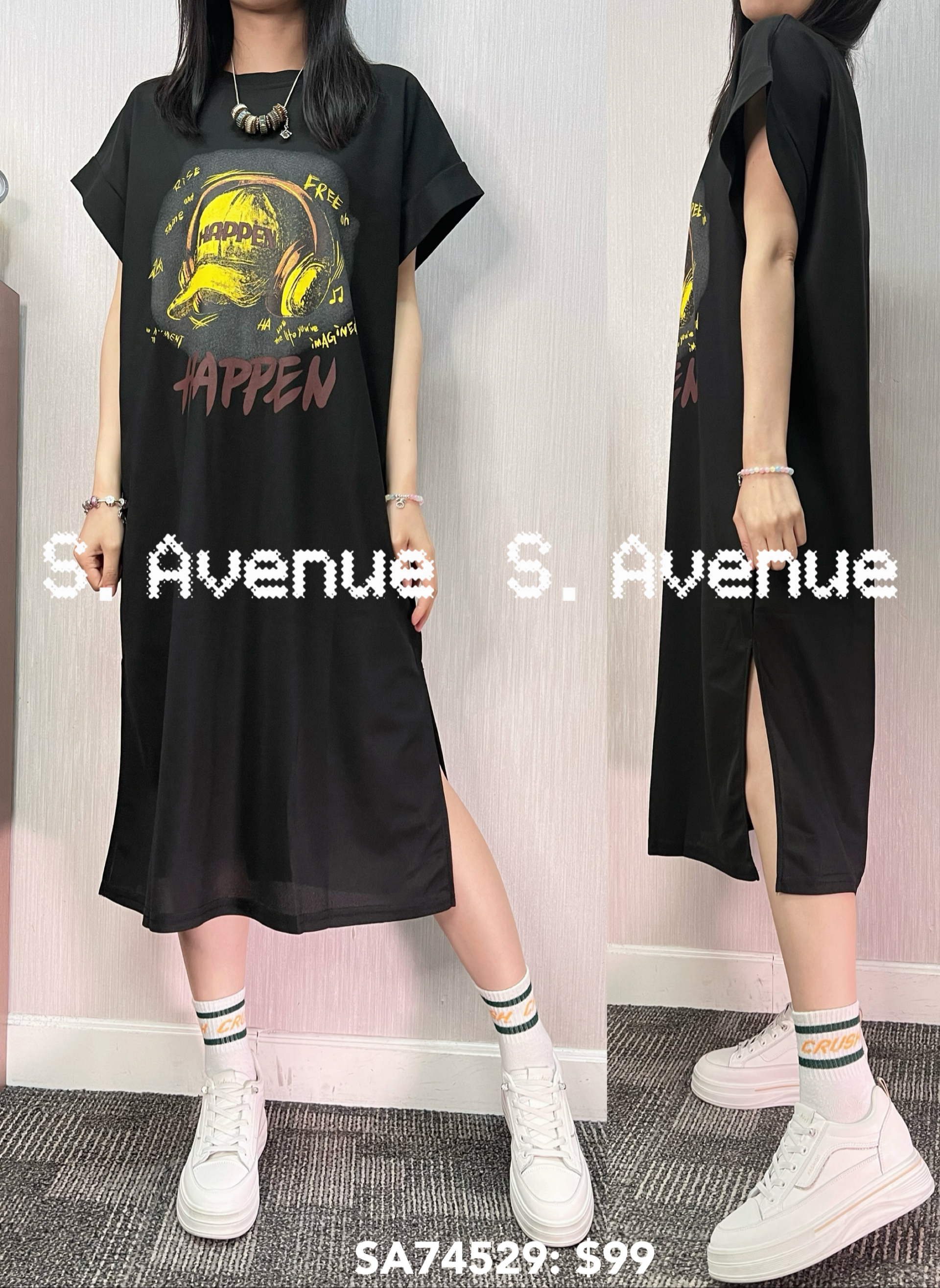 SA74529: 短袖圖案開叉op