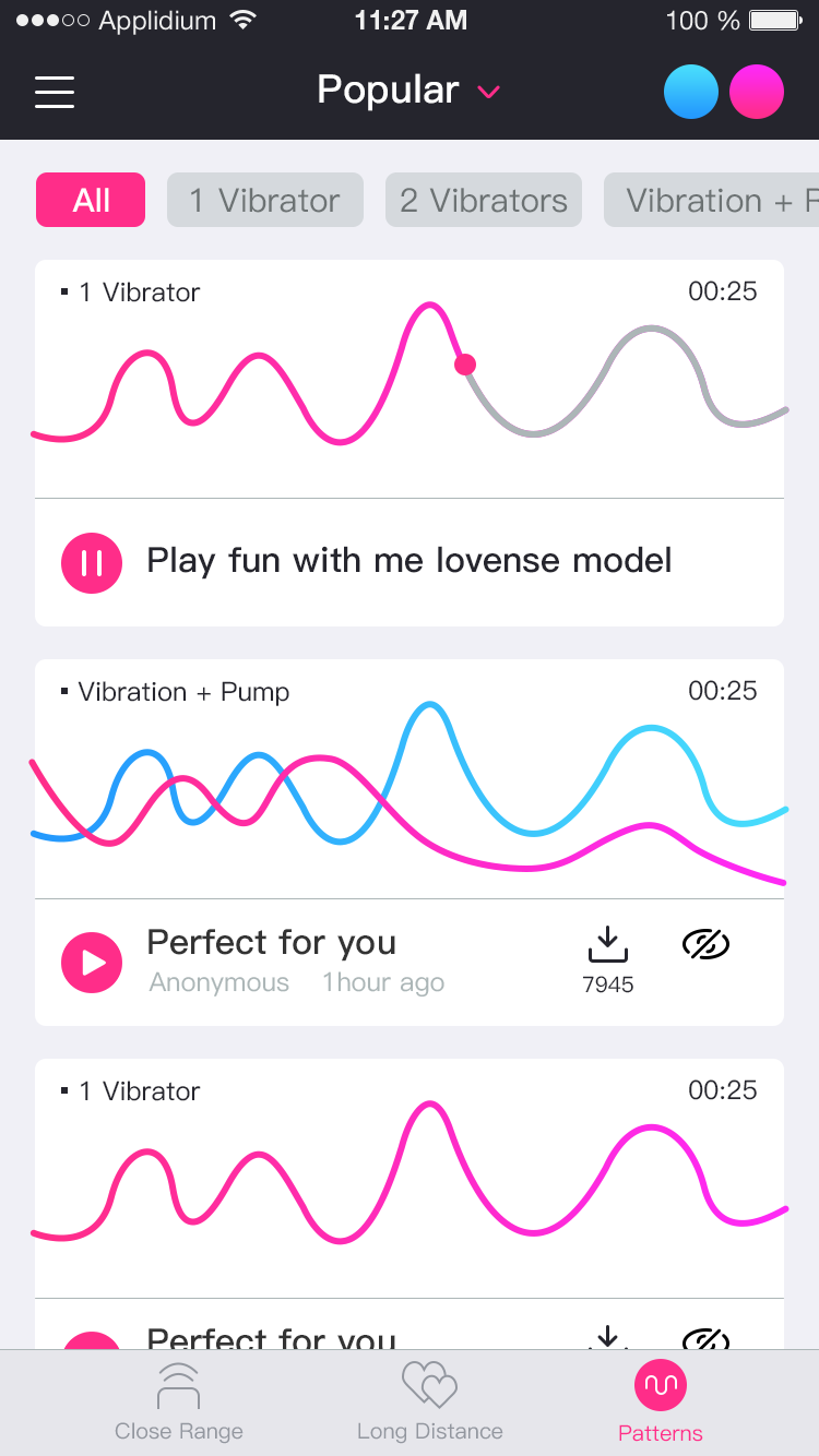 The Lovense Remote app screenshot: create unlimited patterns.