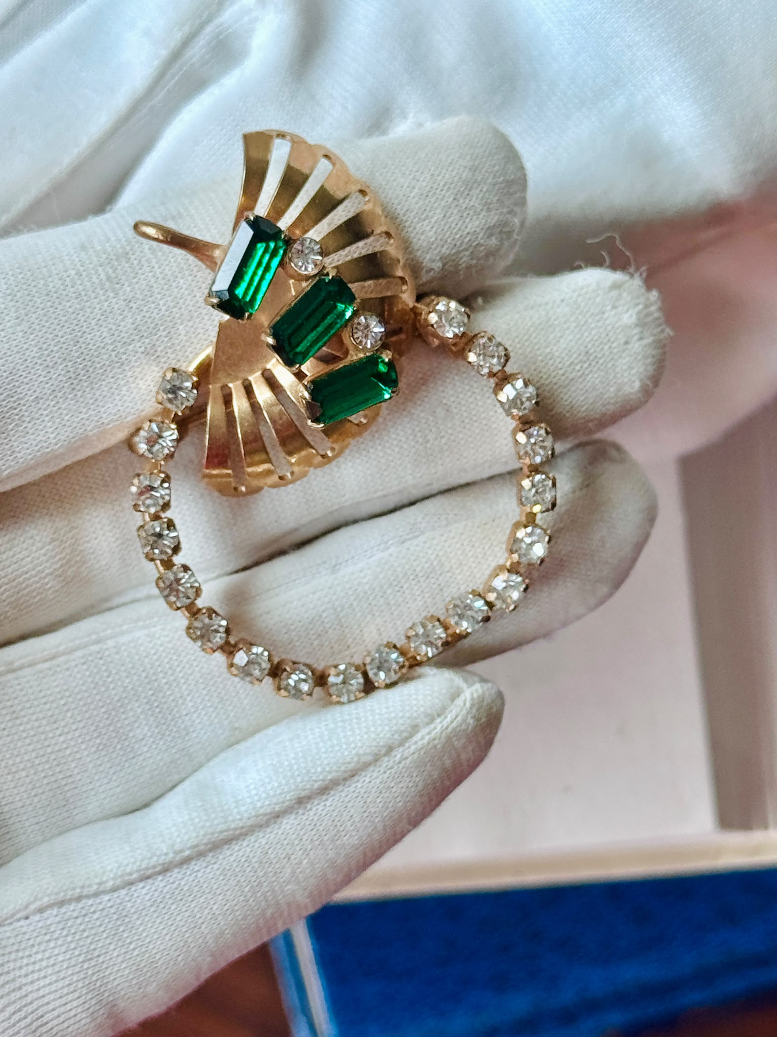 C.a. 1940s-50s Mid-Century Emerald Green Glass Two-Way Brooch and Pendant（MT2589-23)