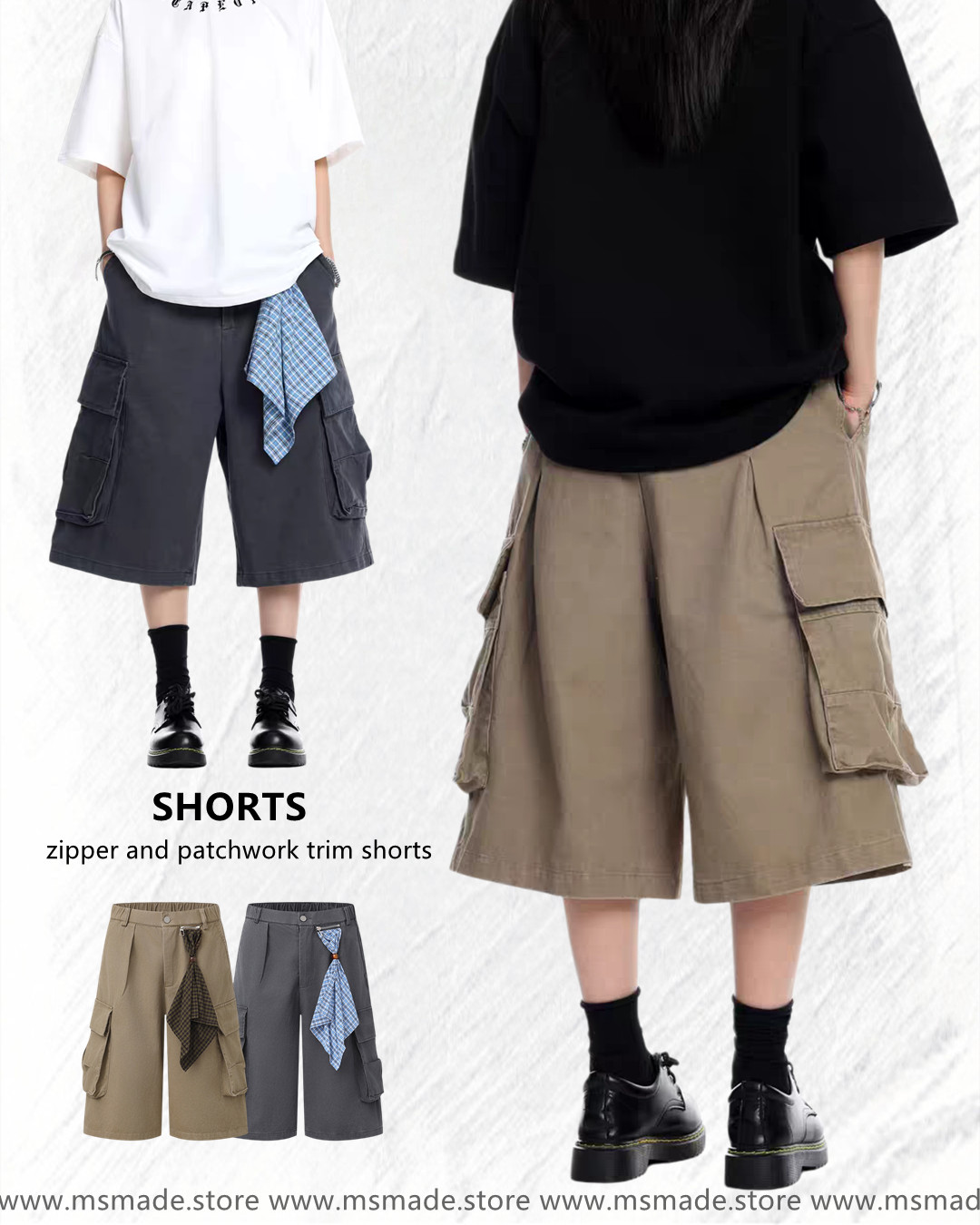 M1062拉鍊配布裝飾短褲